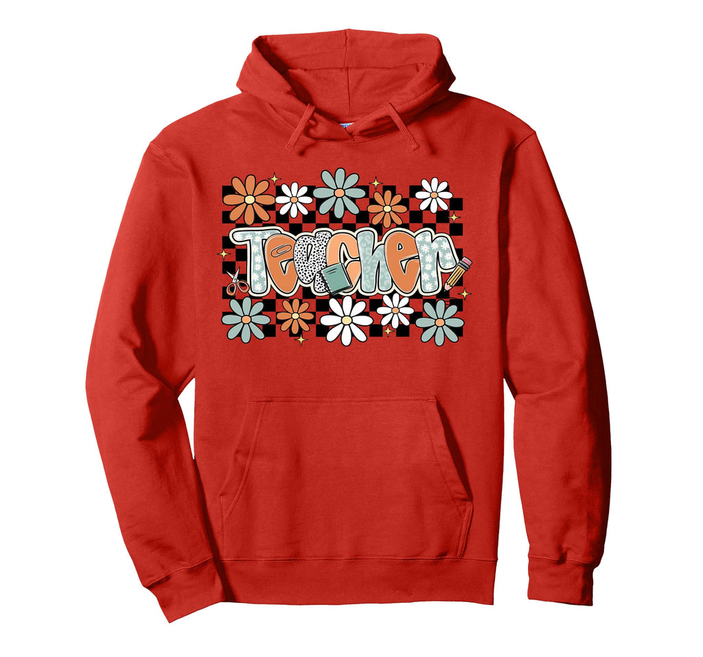 Teacher Groovy Daisy Floral Back To Hoodie - Trendy Graphic for Adults - T-Shirt, Sweatshirt, Hoodie