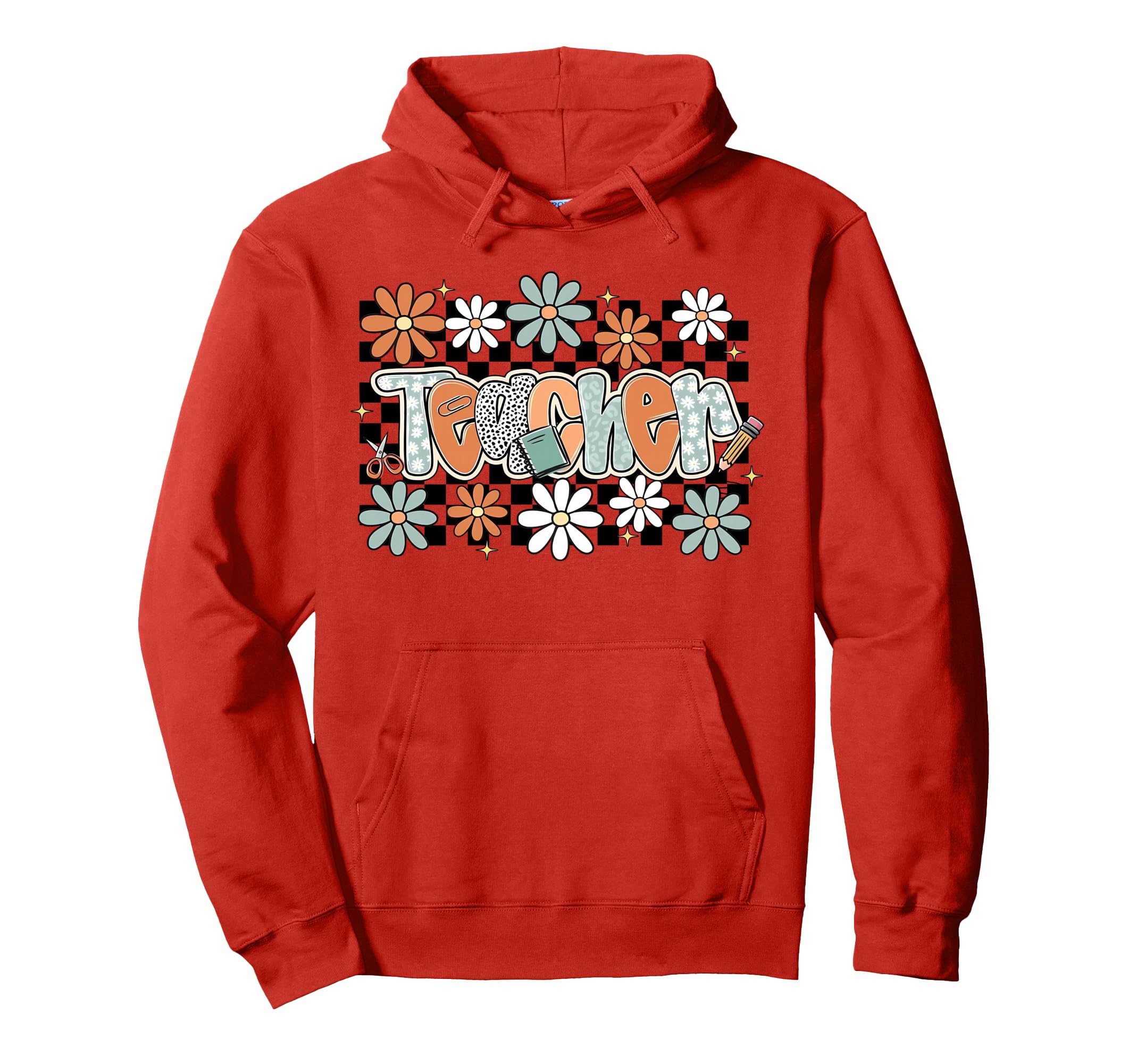 Teacher Groovy Daisy Floral Back To Hoodie - Trendy Graphic for Adults - T-Shirt, Sweatshirt, Hoodie