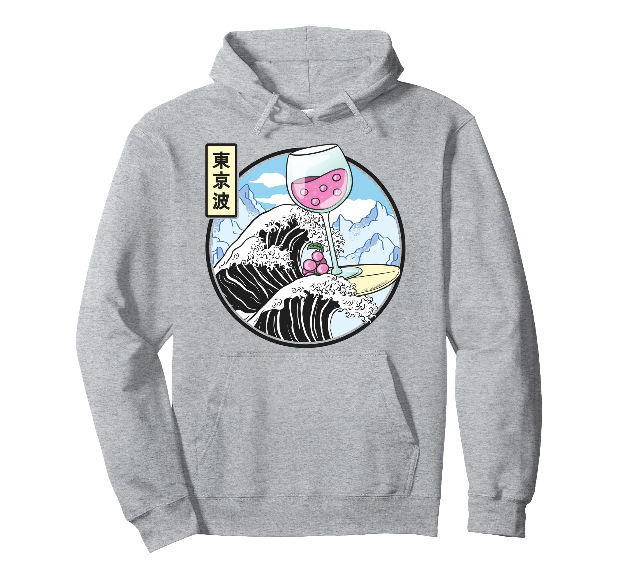 Surfing Wine Glass Kanagawa Wave Kawaii Hoodie - Novelty Apparel Men Women - T-Shirt, Sweatshirt, Hoodie