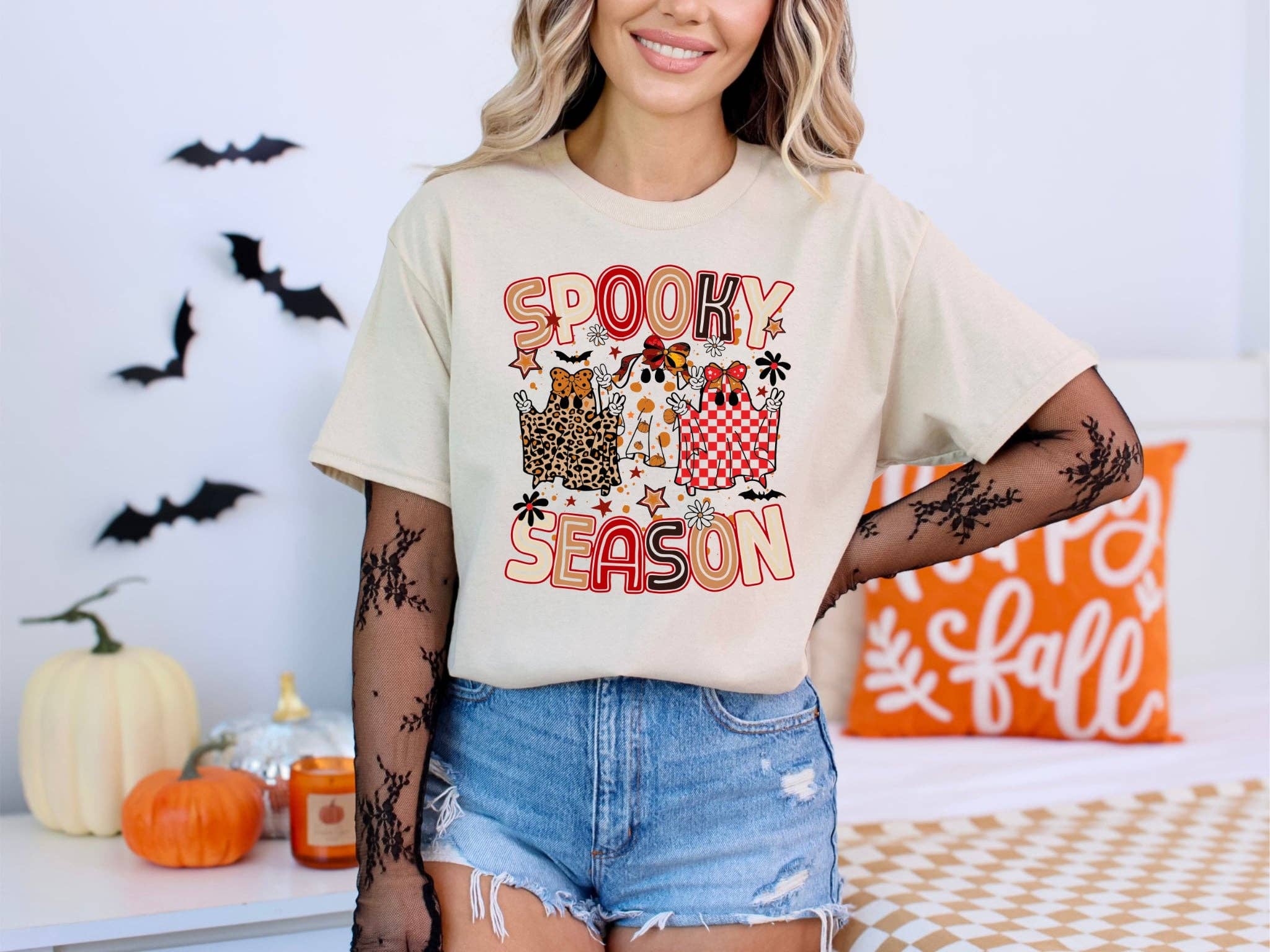 Spooky Season Leopard Checker Ghost Halloween Graphic - Adult & Kids T-Shirts, Sweatshirts & Hoodies apparel design preview 1