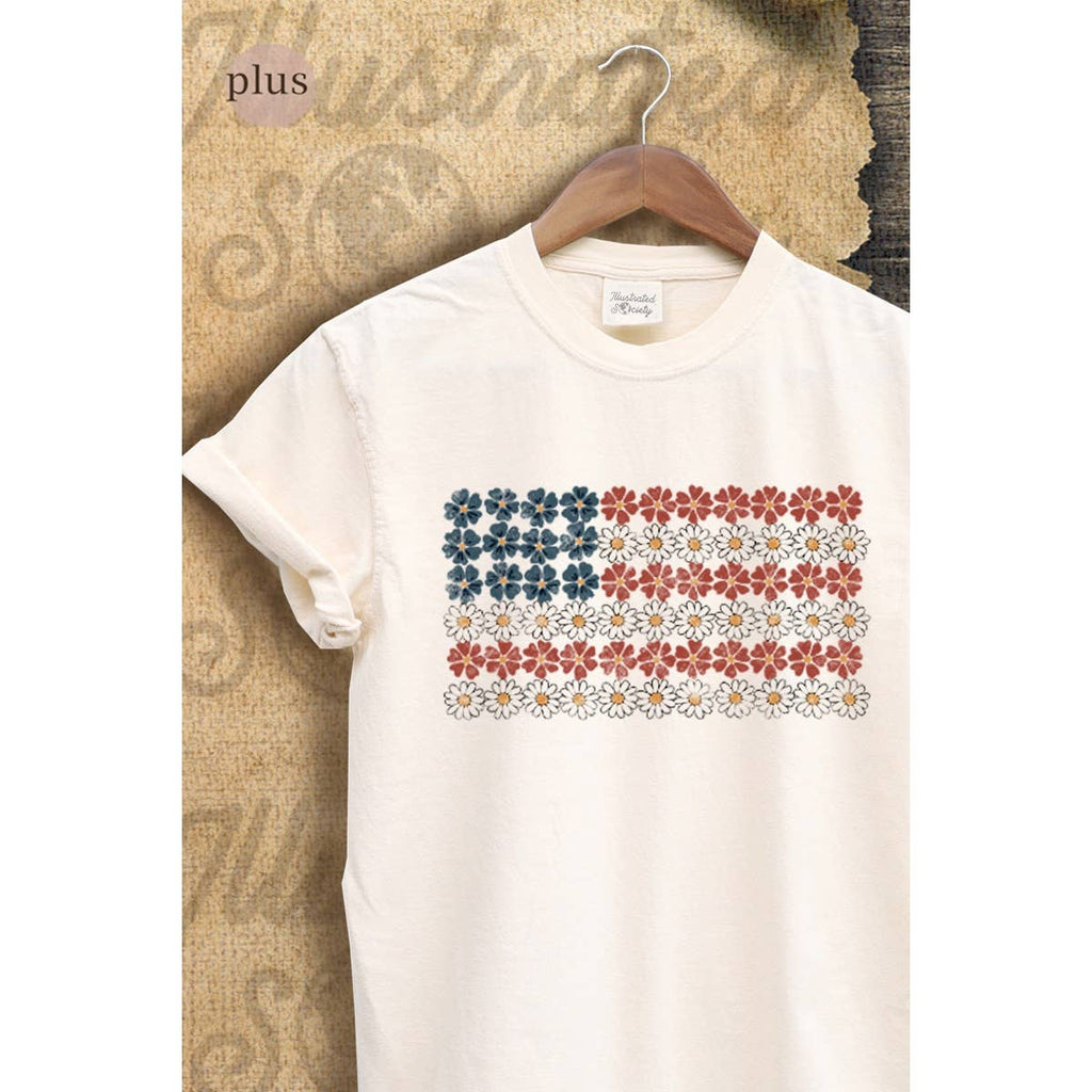 Flower American Flag Vintage Graphic Plus - Adult & Kids T-Shirts, Sweatshirts & Hoodies apparel design preview 1