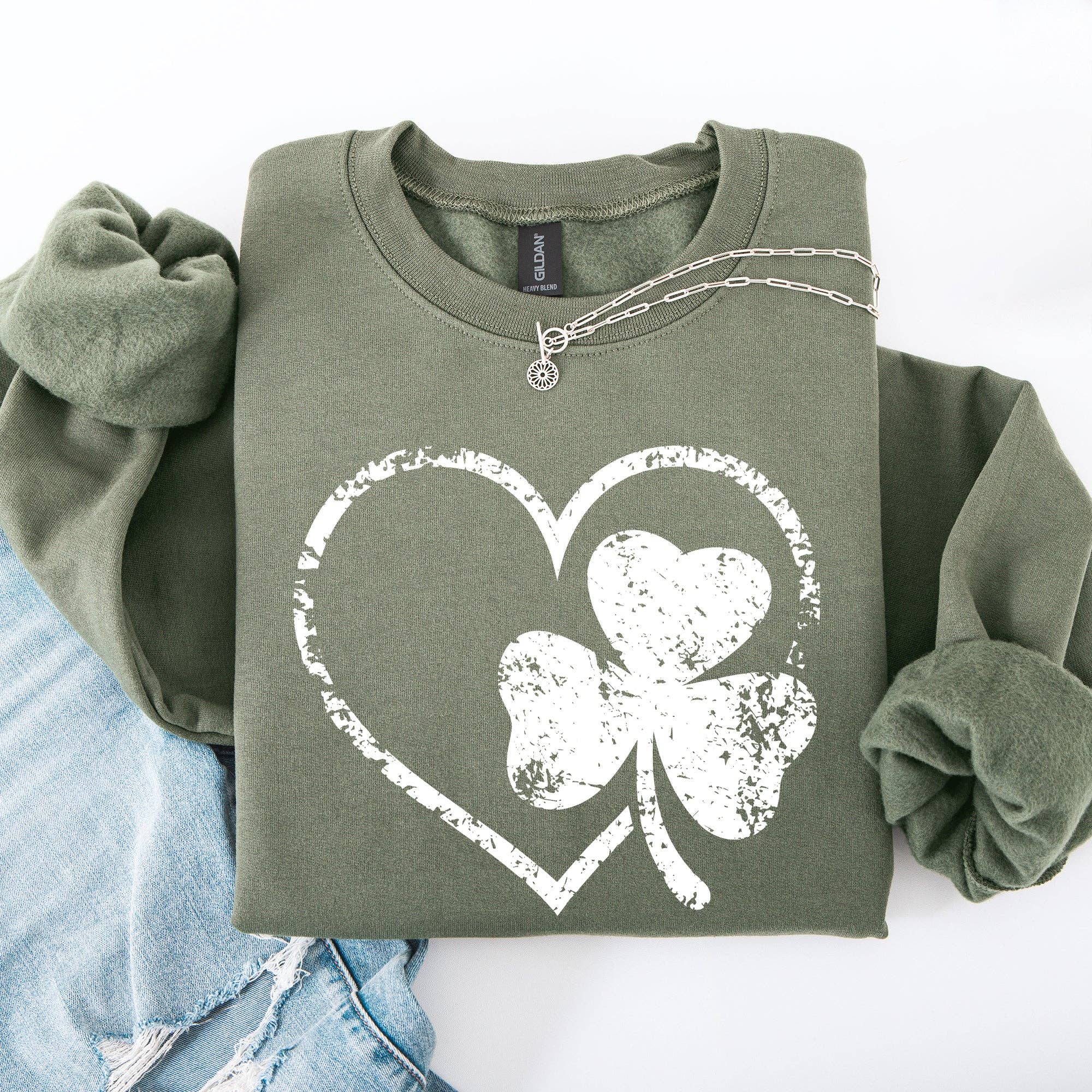 Retro Heart, Vintage, St Patrick's Day, Shamrock, - Adult & Kids T-Shirts, Sweatshirts & Hoodies apparel design preview 1