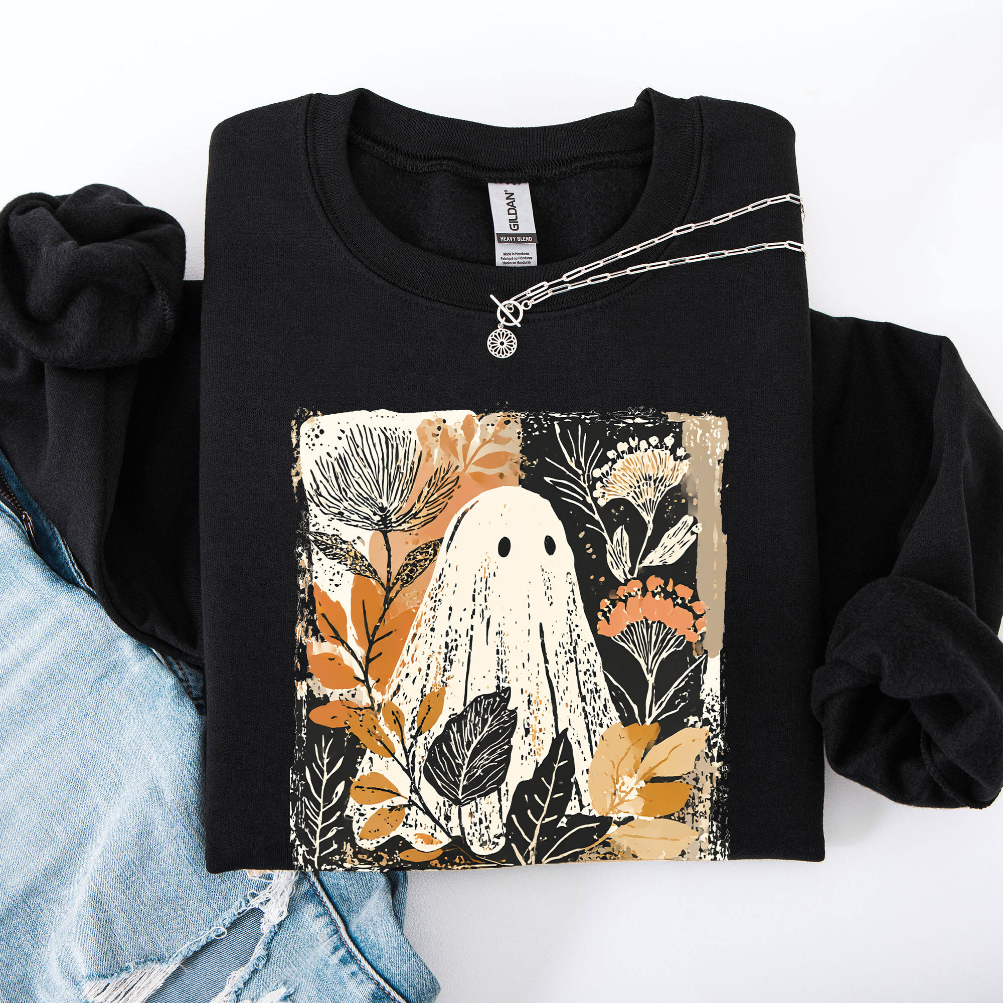 Vintage Ghost Halloween Autumn, Fall - Adult & Kids T-Shirts, Sweatshirts & Hoodies apparel design preview 1