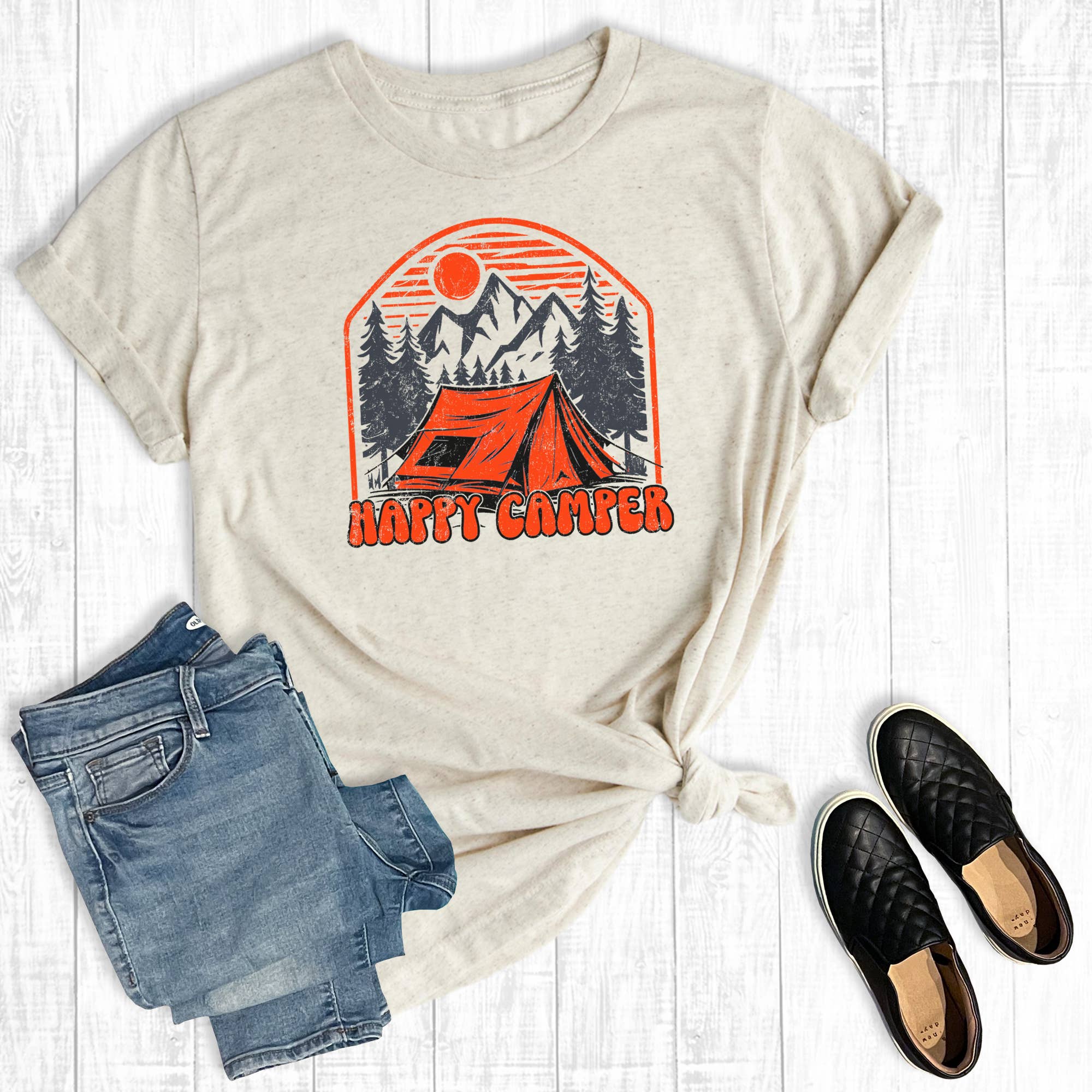 Retro Summer Happy Camper Graphic - Adult & Kids T-Shirts, Sweatshirts & Hoodies apparel design preview 1