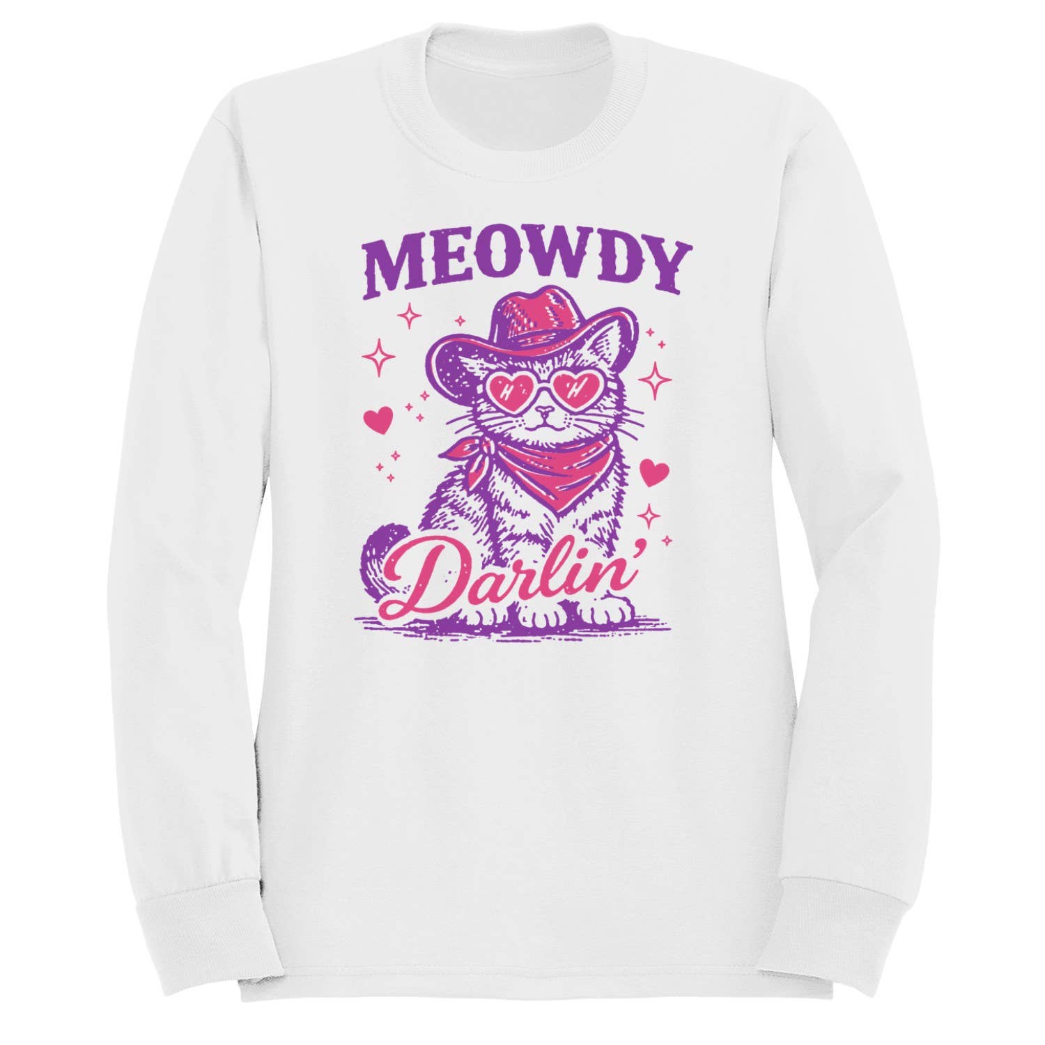 Meowdy Darlin' Cowboy Women's White - Adult & Kids T-Shirts, Sweatshirts & Hoodies apparel design preview 1