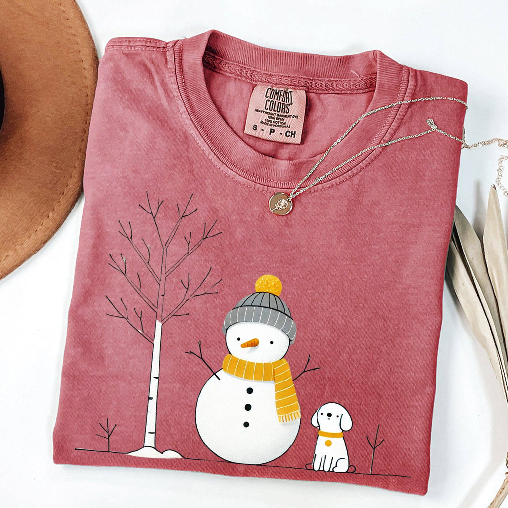 Snowman and Dog, Cute, Winter, Tree, Christmas, Snow - Adult & Kids T-Shirts, Sweatshirts & Hoodies apparel design preview 1