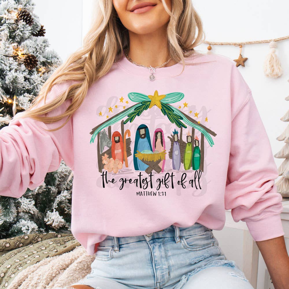 The Greatest Gift of All Nativity Crewneck - Adult & Kids T-Shirts, Sweatshirts & Hoodies apparel design preview 1