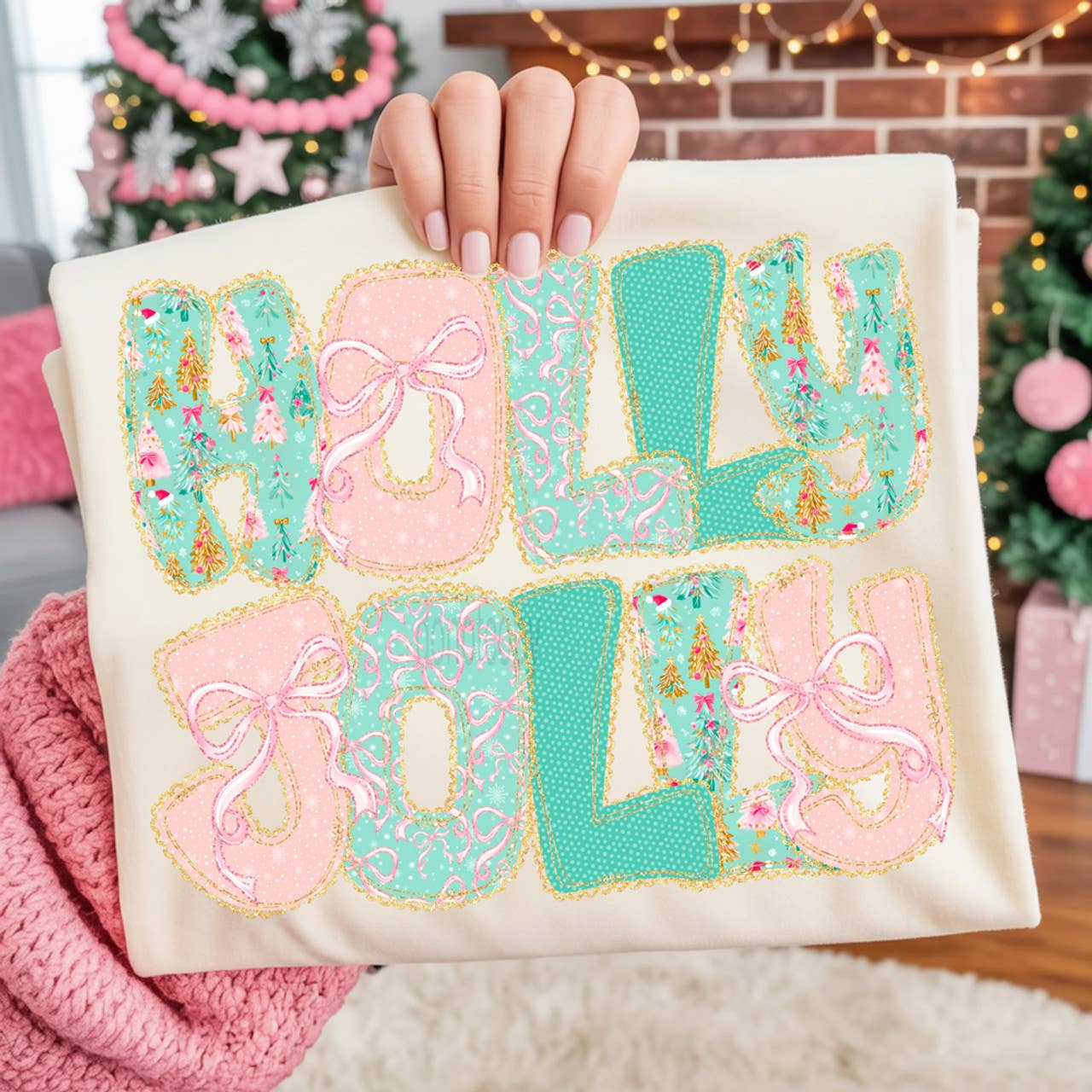 Pastel Holly Jolly - Adult & Kids T-Shirts, Sweatshirts & Hoodies apparel design preview 1