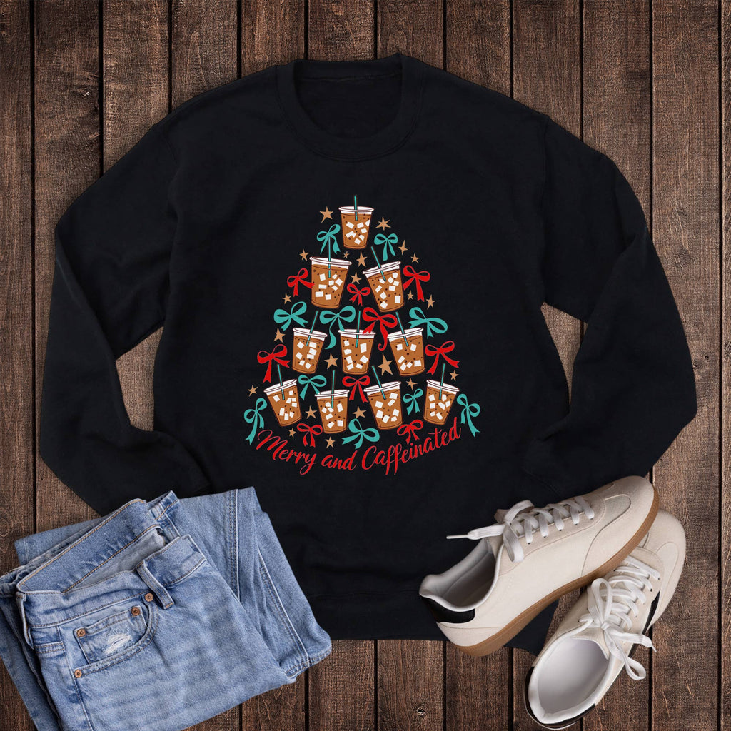 Christmas Tree Merry and Caffeinated - Adult & Kids T-Shirts, Sweatshirts & Hoodies apparel design preview 1