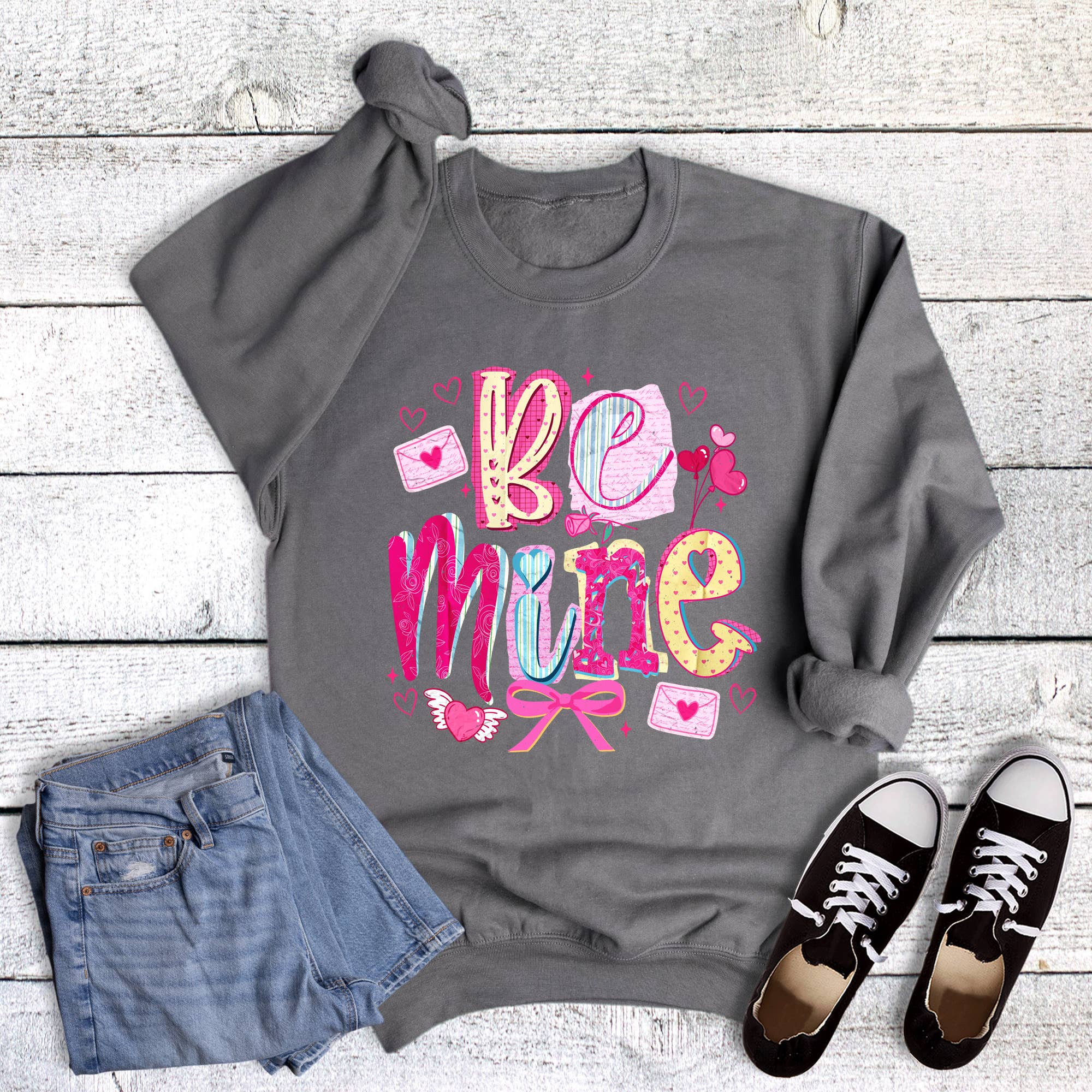 Valentine Be Mine Magazine Letters - Adult & Kids T-Shirts, Sweatshirts & Hoodies apparel design preview 1