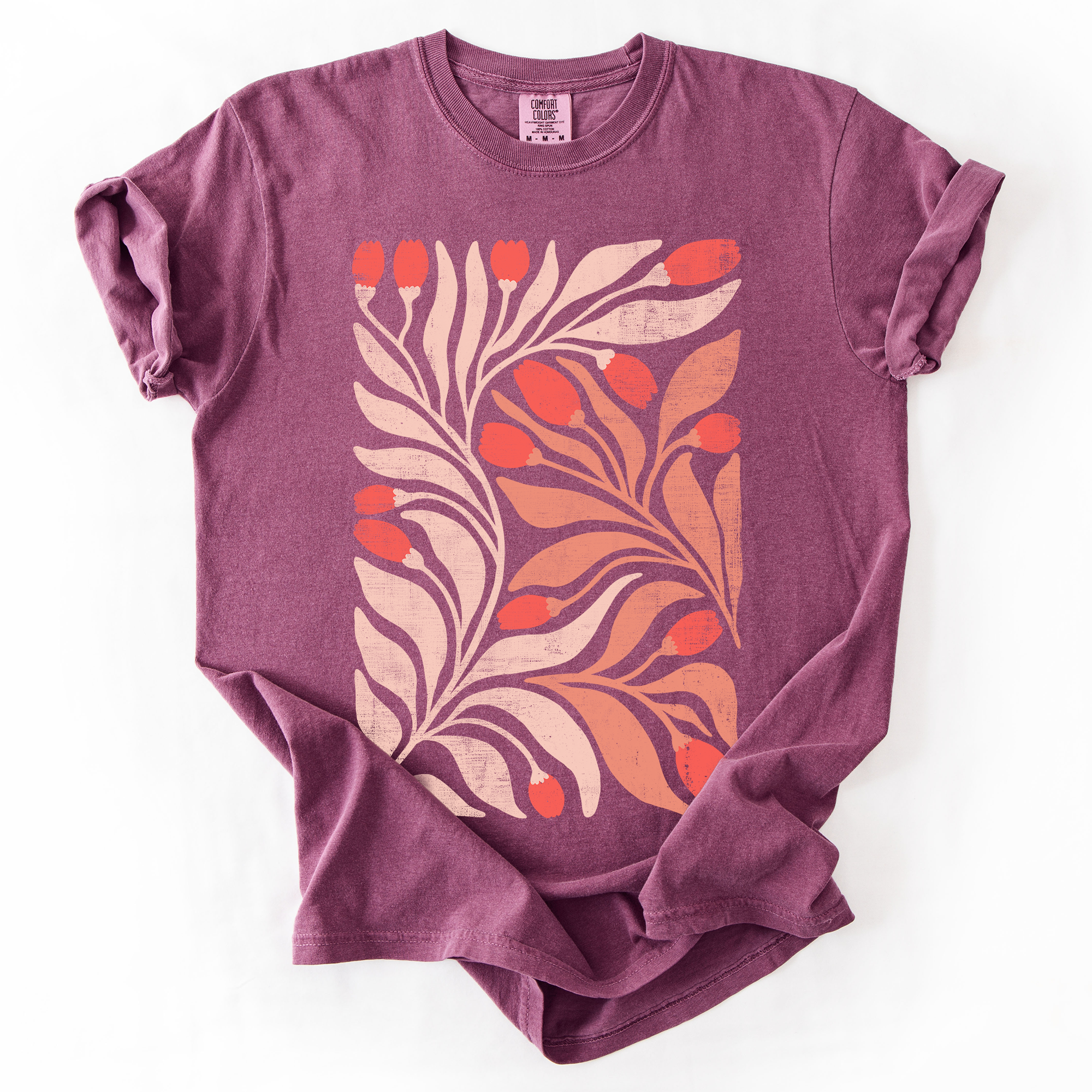 Red Tulip Flower Pattern, Vintage Boho, Nature - Adult & Kids T-Shirts, Sweatshirts & Hoodies apparel design preview 1