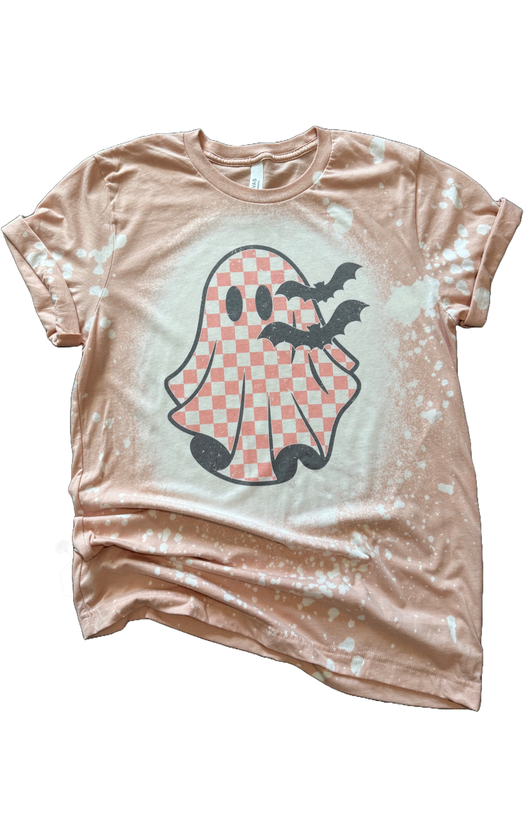 Checkered Ghost Bats Halloween Bleached - Adult & Kids T-Shirts, Sweatshirts & Hoodies apparel design preview 1