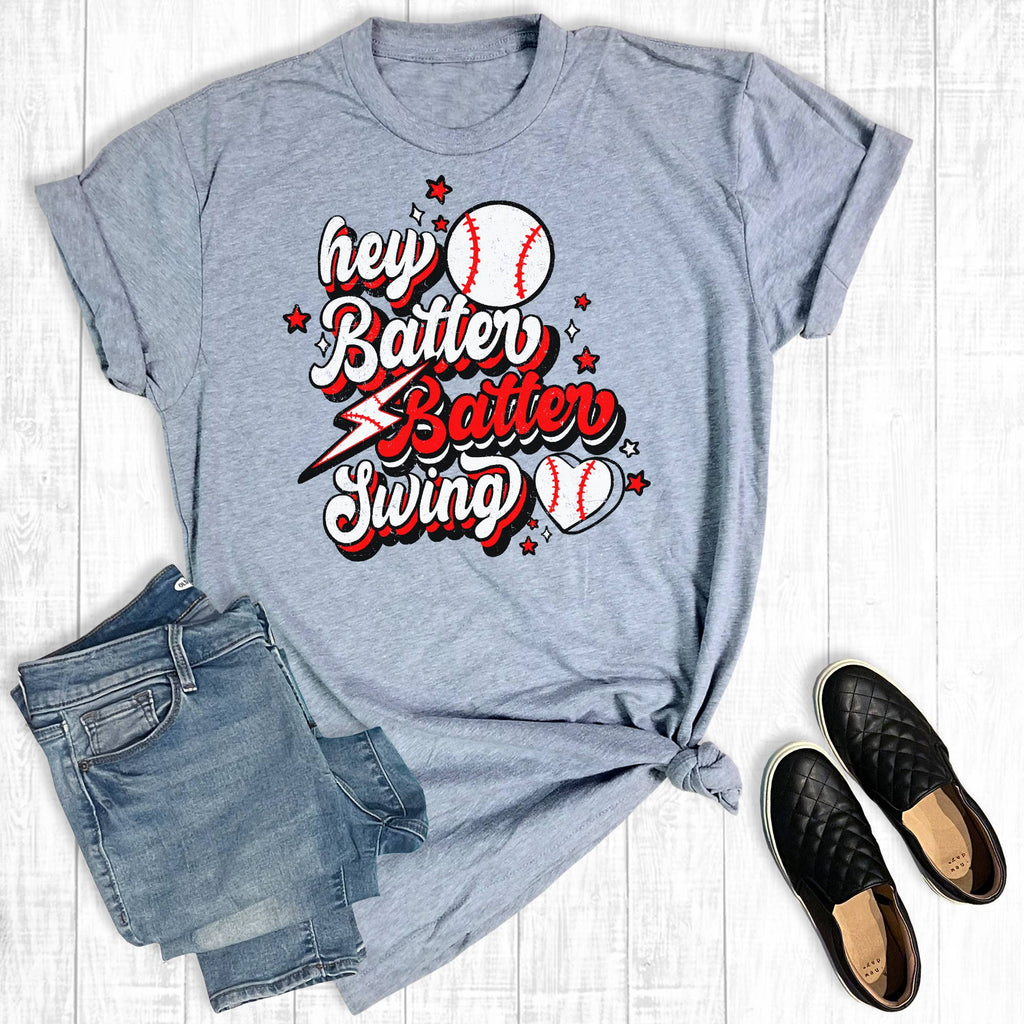 Hey Batter Swing Baseball Graphic - Adult & Kids T-Shirts, Sweatshirts & Hoodies apparel design preview 1