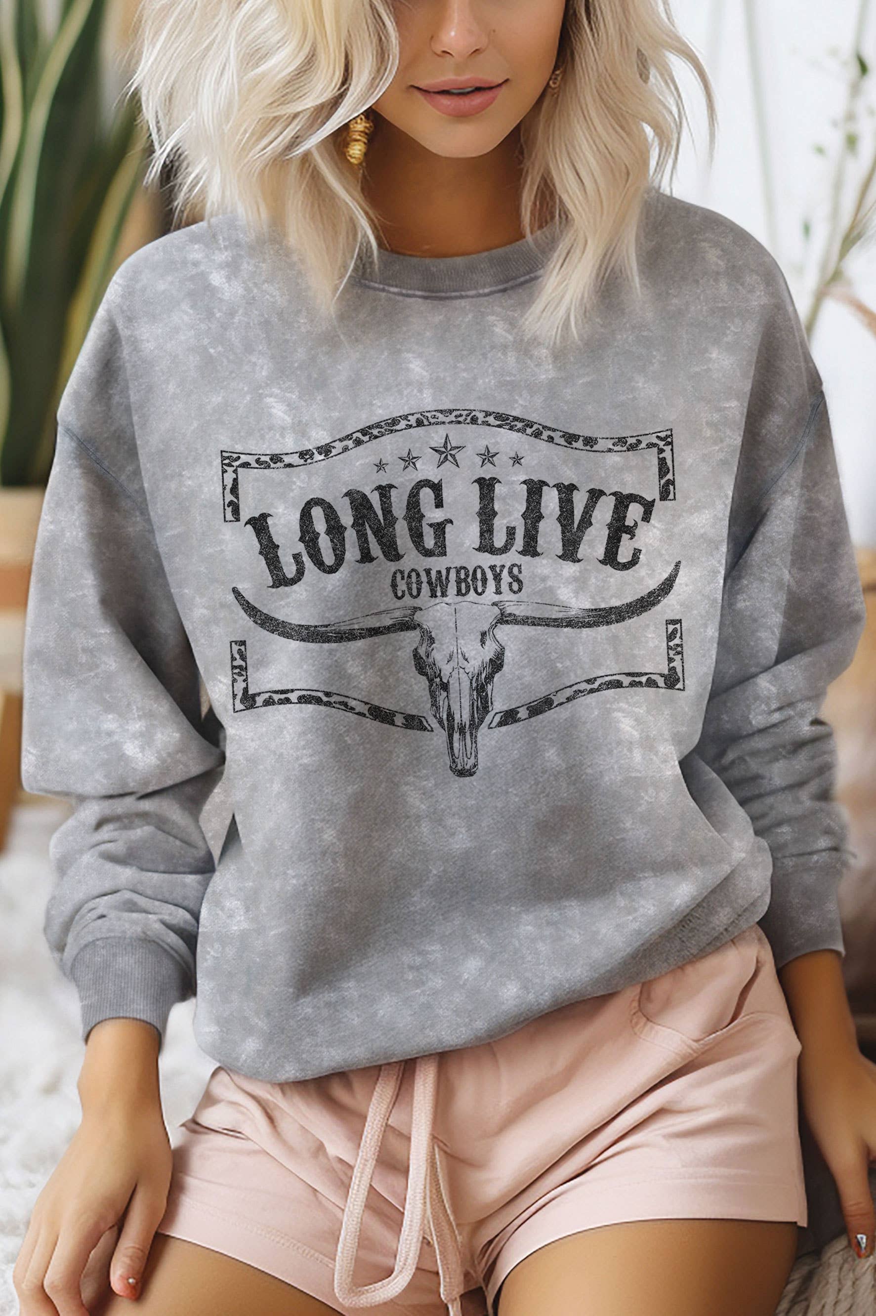 Long Live Cowboy Cow Skull Mineral Graphic Brush - Adult & Kids T-Shirts, Sweatshirts & Hoodies apparel design preview 1