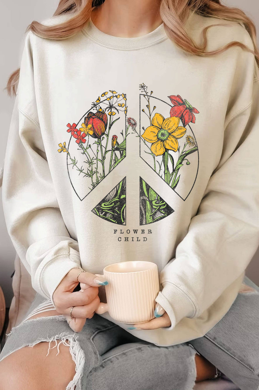 Peace Flower Child Graphic Brushed - Adult & Kids T-Shirts, Sweatshirts & Hoodies apparel design preview 1