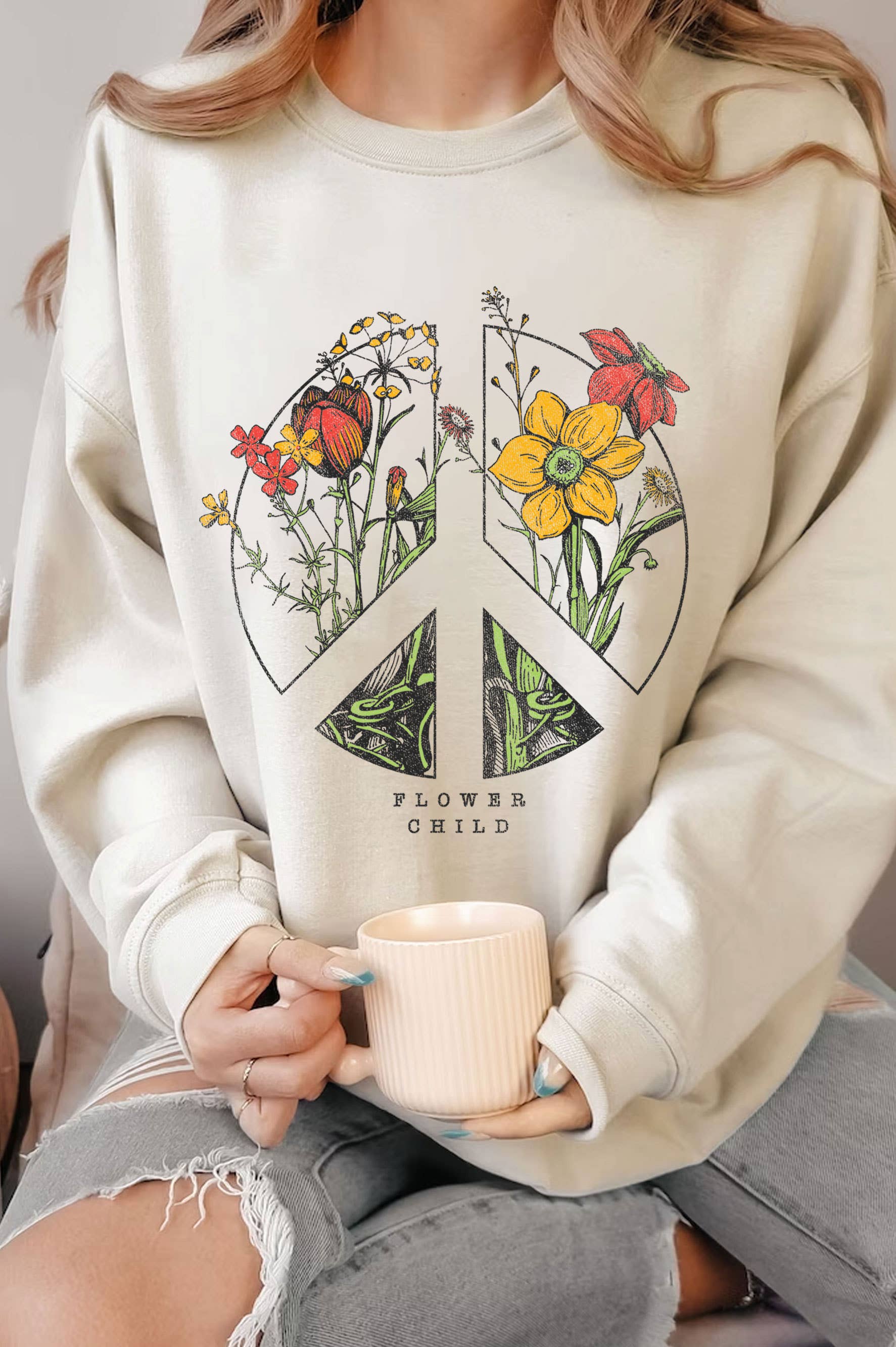 Peace Flower Child Graphic Brushed - Adult & Kids T-Shirts, Sweatshirts & Hoodies apparel design preview 1