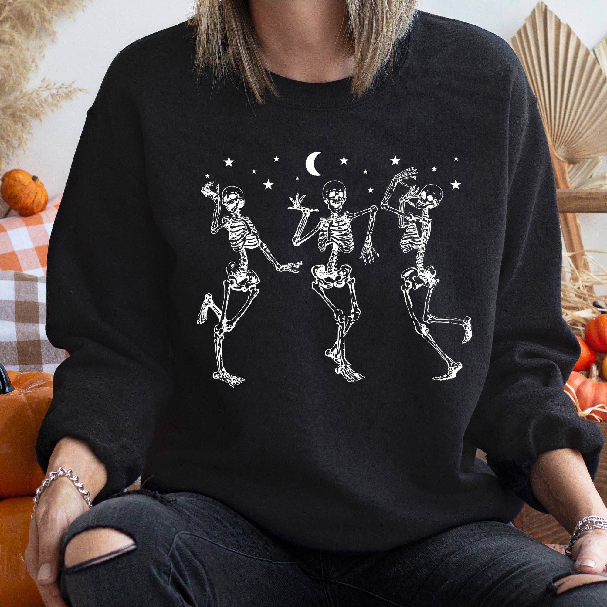 Dancing Skeletons Moon Vintage Halloween - Adult & Kids T-Shirts, Sweatshirts & Hoodies apparel design preview 1