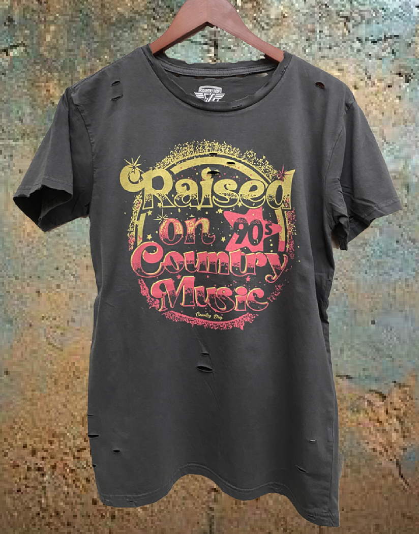 Raised On 90's Country Music Distressed - Adult & Kids T-Shirts, Sweatshirts & Hoodies apparel design preview 1
