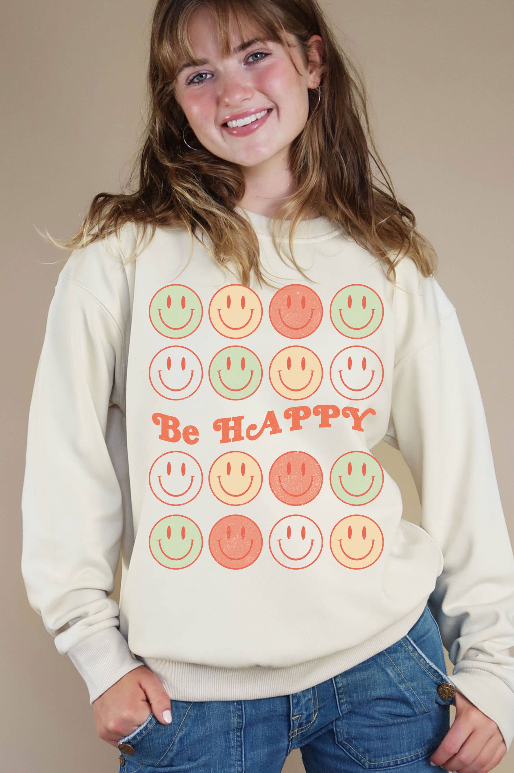 Be Happy Smile Graphic Brushed - Adult & Kids T-Shirts, Sweatshirts & Hoodies apparel design preview 1