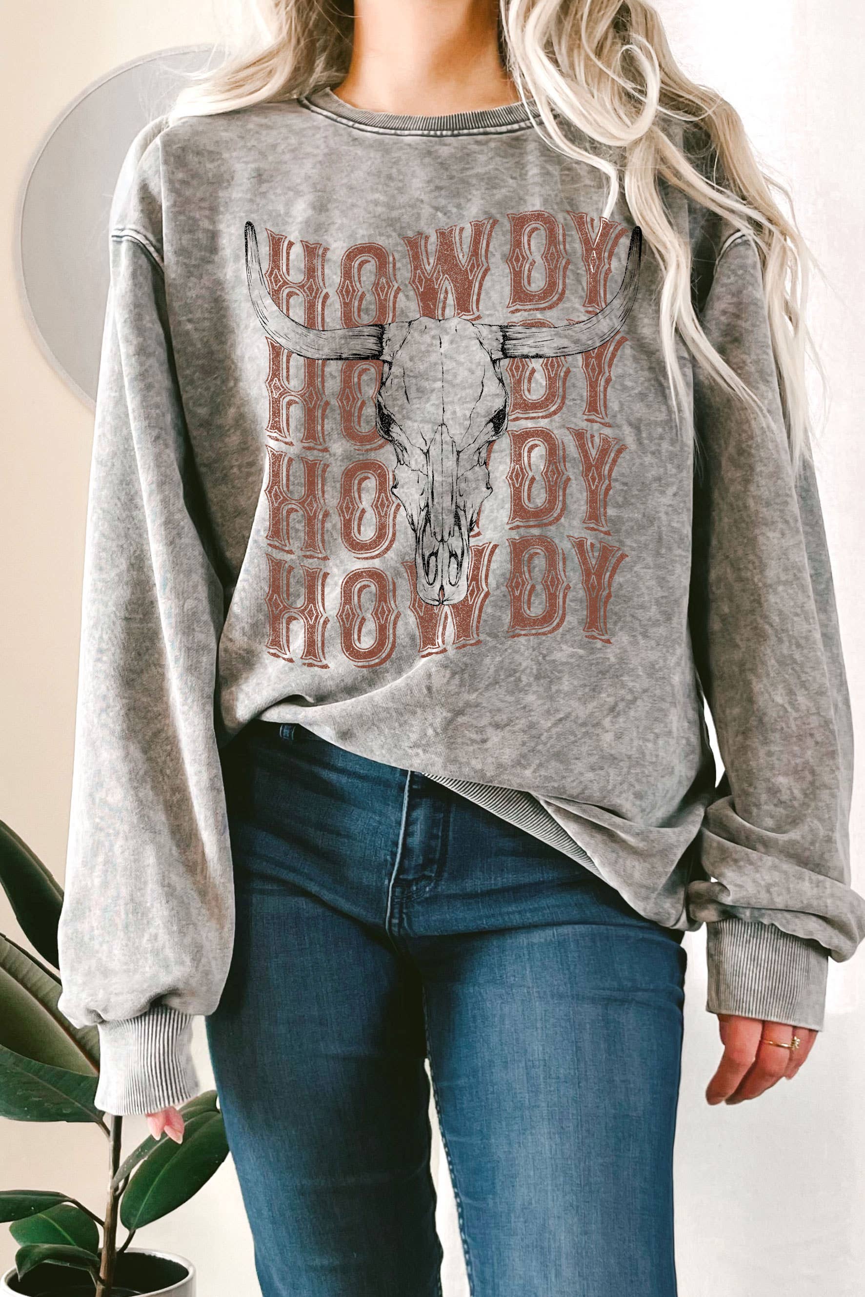 Howdy Cow Skull Graphic Mineral Terry - Adult & Kids T-Shirts, Sweatshirts & Hoodies apparel design preview 1