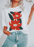Boho Red Flowers and Leaves Botanical - Adult & Kids T-Shirts, Sweatshirts & Hoodies apparel design preview 1
