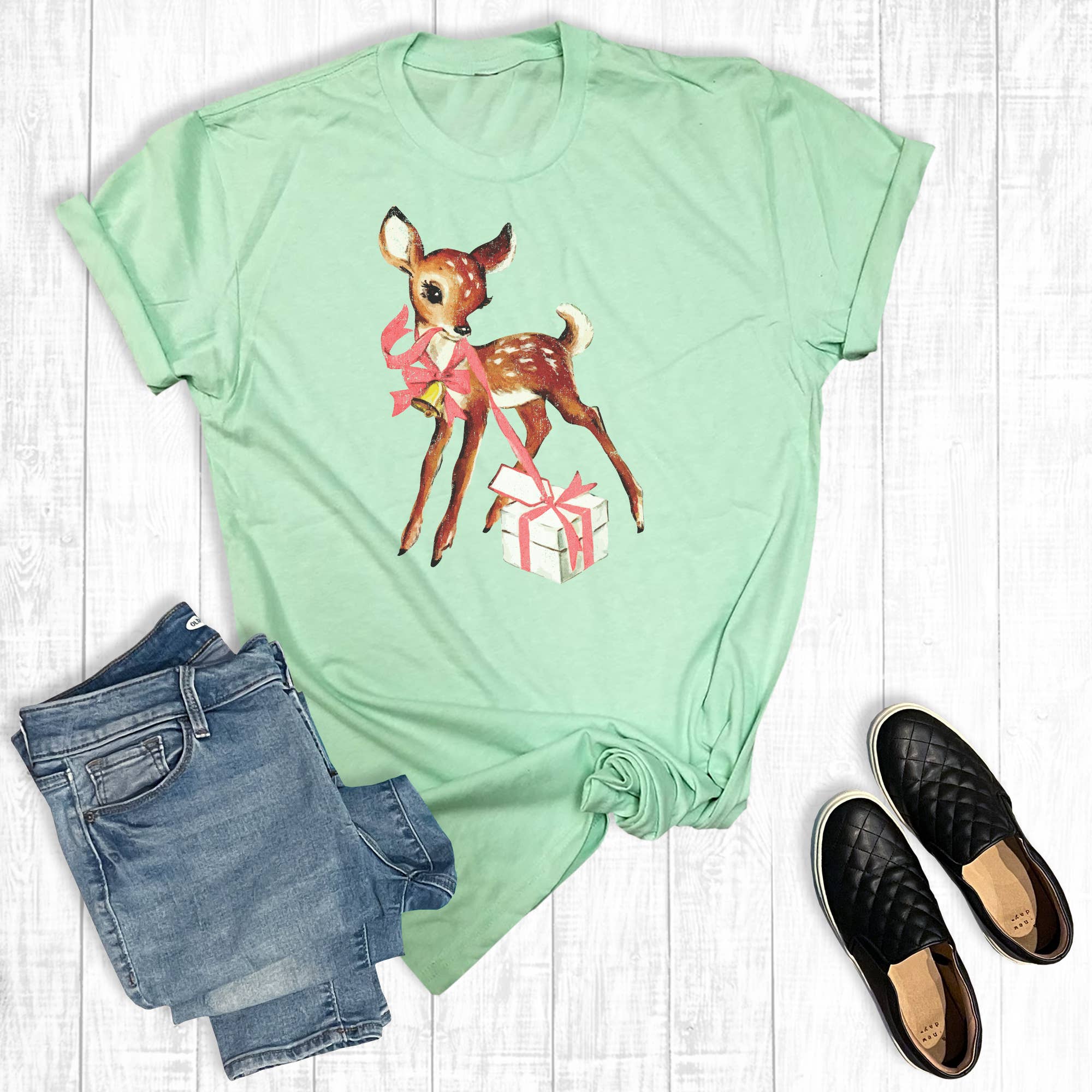 Christmas Deer with Gift Graphic - Adult & Kids T-Shirts, Sweatshirts & Hoodies apparel design preview 1