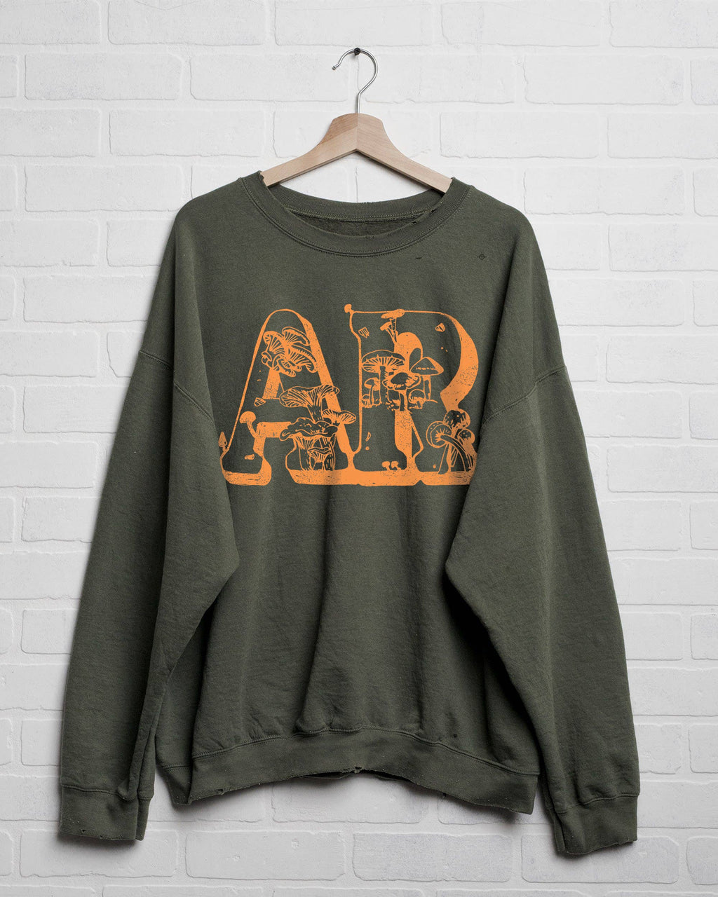 Arkansas Mushroom Military Green Thrifted Graphic - Adult & Kids T-Shirts, Sweatshirts & Hoodies apparel design preview 1