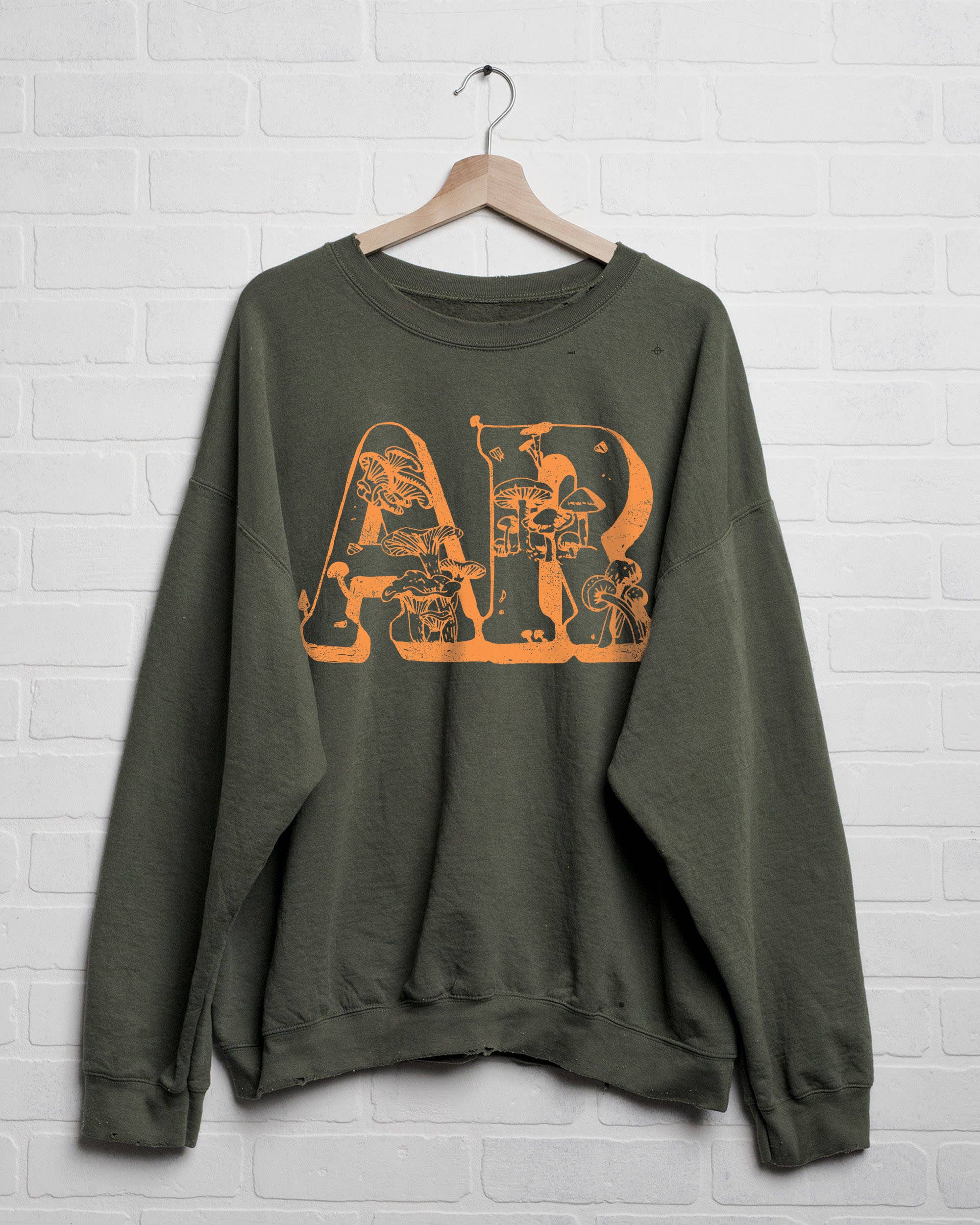 Arkansas Mushroom Military Green Thrifted Graphic - Adult & Kids T-Shirts, Sweatshirts & Hoodies apparel design preview 1