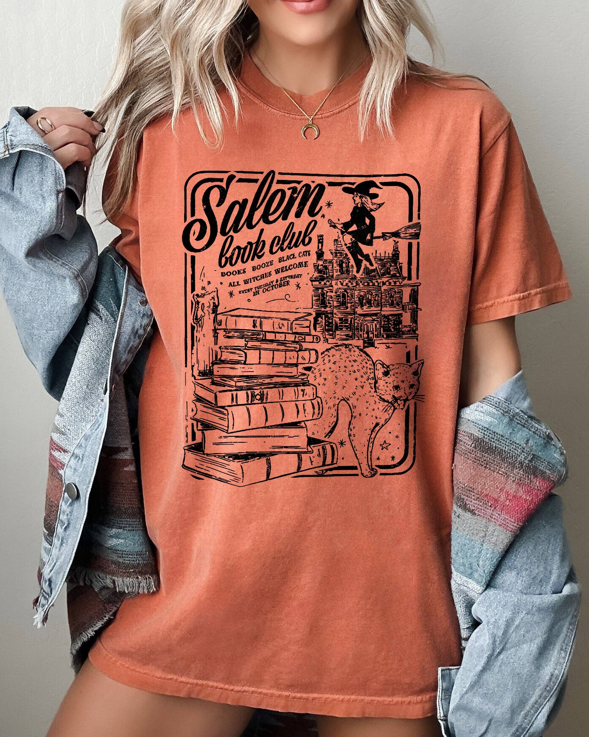 Salem Book Club, Spooky, Skeleton, Ghost, Halloween - Adult & Kids T-Shirts, Sweatshirts & Hoodies apparel design preview 1
