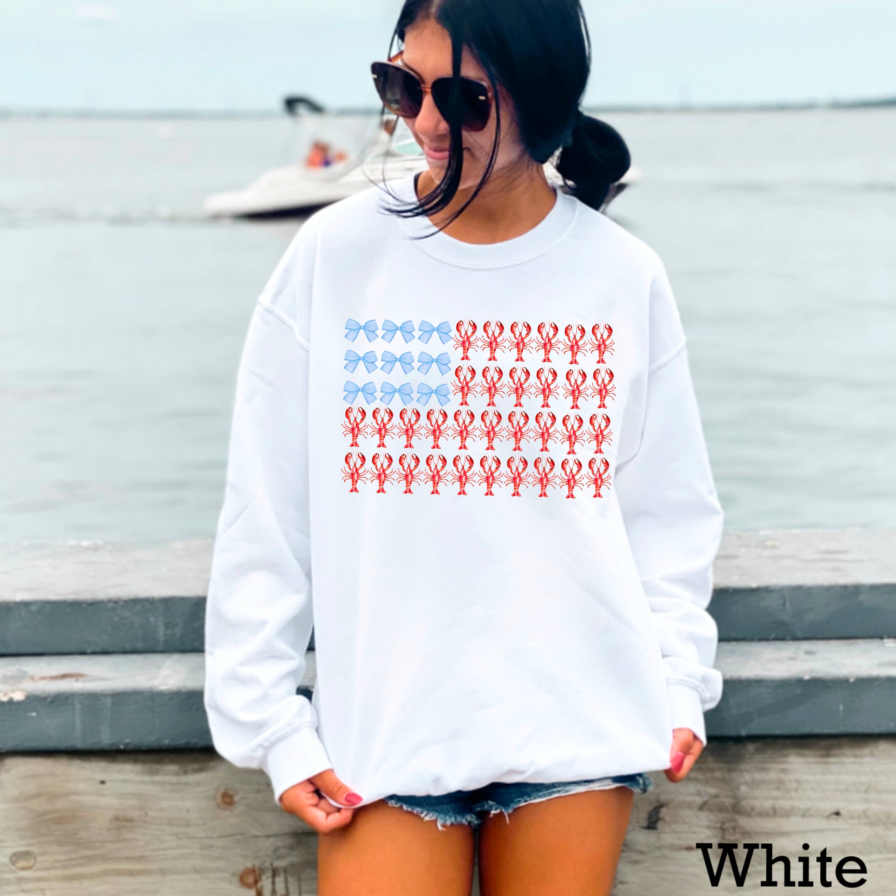 Bows Lobsters Patriotic July 4th - Adult & Kids T-Shirts, Sweatshirts & Hoodies apparel design preview 1