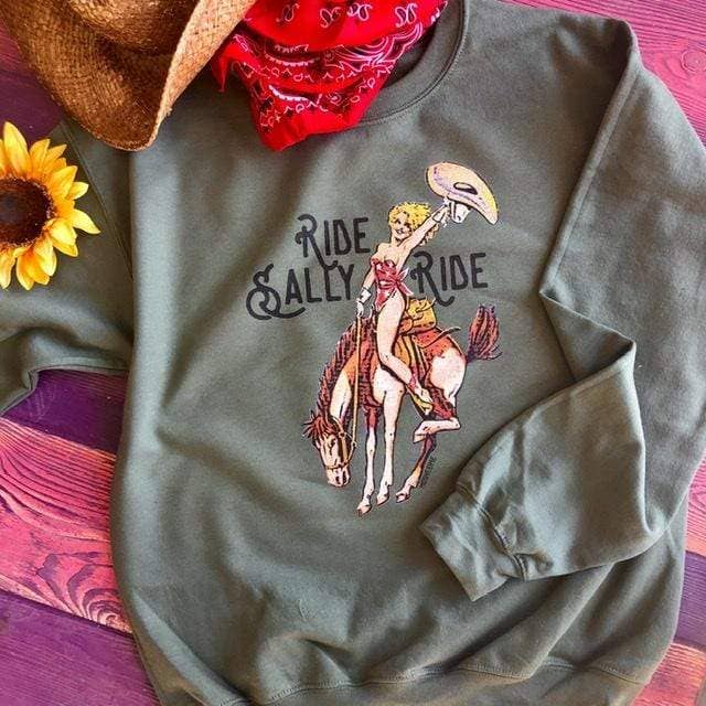 Ride Sally Military Green Crew Neck - Adult & Kids T-Shirts, Sweatshirts & Hoodies apparel design preview 1