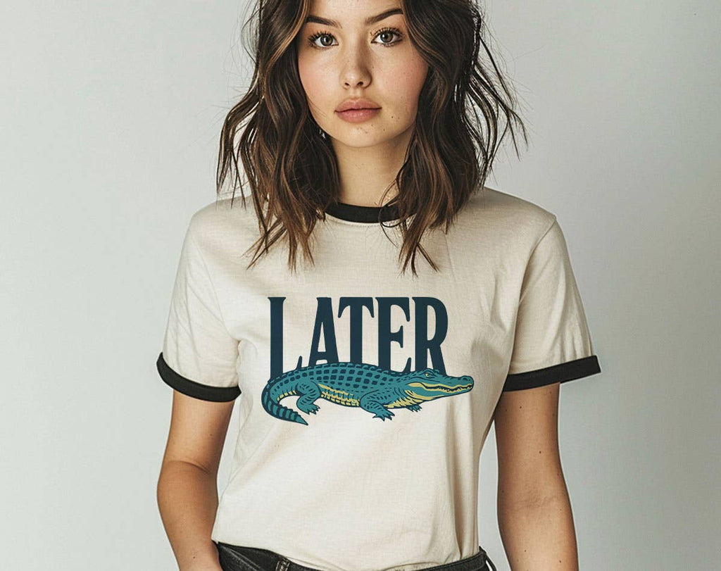 Later Alligator- Cute Funny Animal Parody Ringer - Adult & Kids T-Shirts, Sweatshirts & Hoodies apparel design preview 1