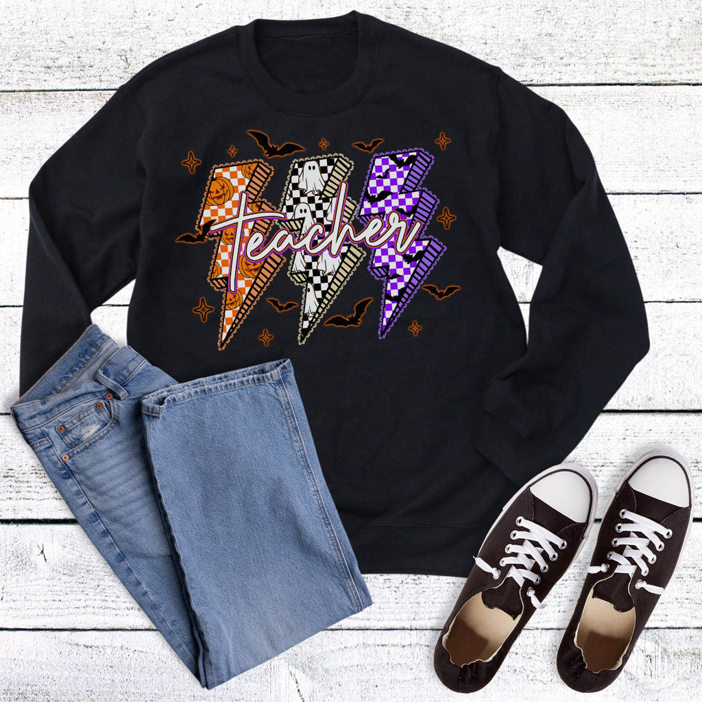 Halloween Teacher Lightning Bolts - Adult & Kids T-Shirts, Sweatshirts & Hoodies apparel design preview 1