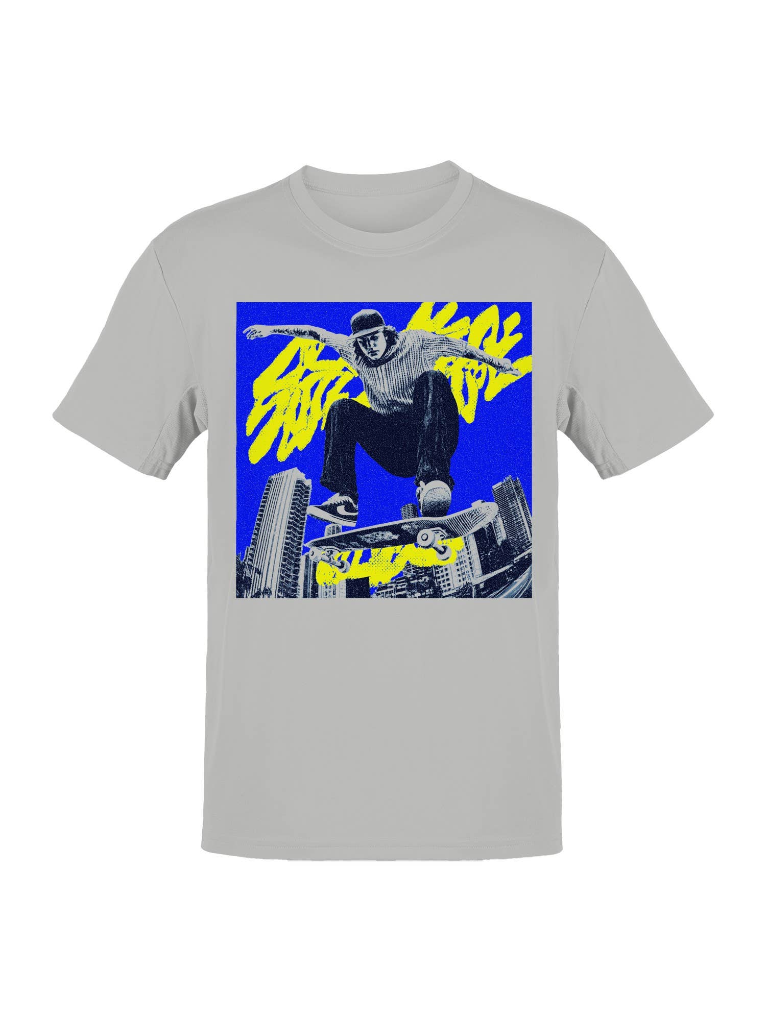 Urban Skater in Vibrant Cityscape Men's - Adult & Kids T-Shirts, Sweatshirts & Hoodies apparel design preview 1