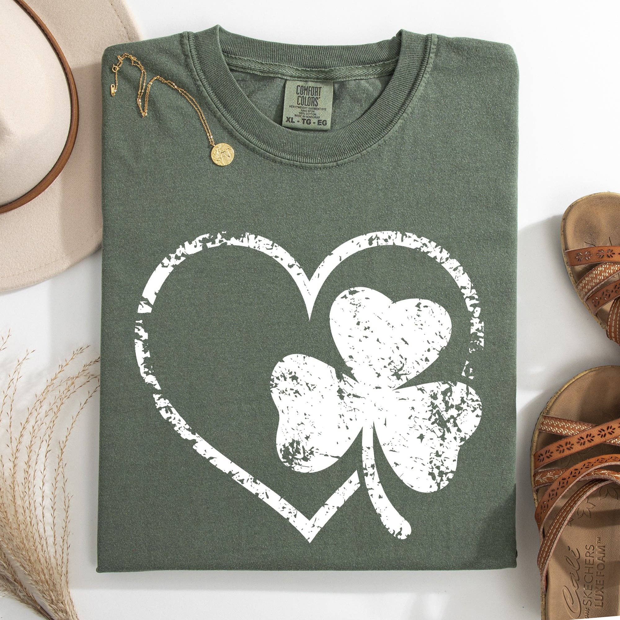 Retro Heart, Vintage, St Patrick's Day, Shamrock, - Adult & Kids T-Shirts, Sweatshirts & Hoodies apparel design preview 1