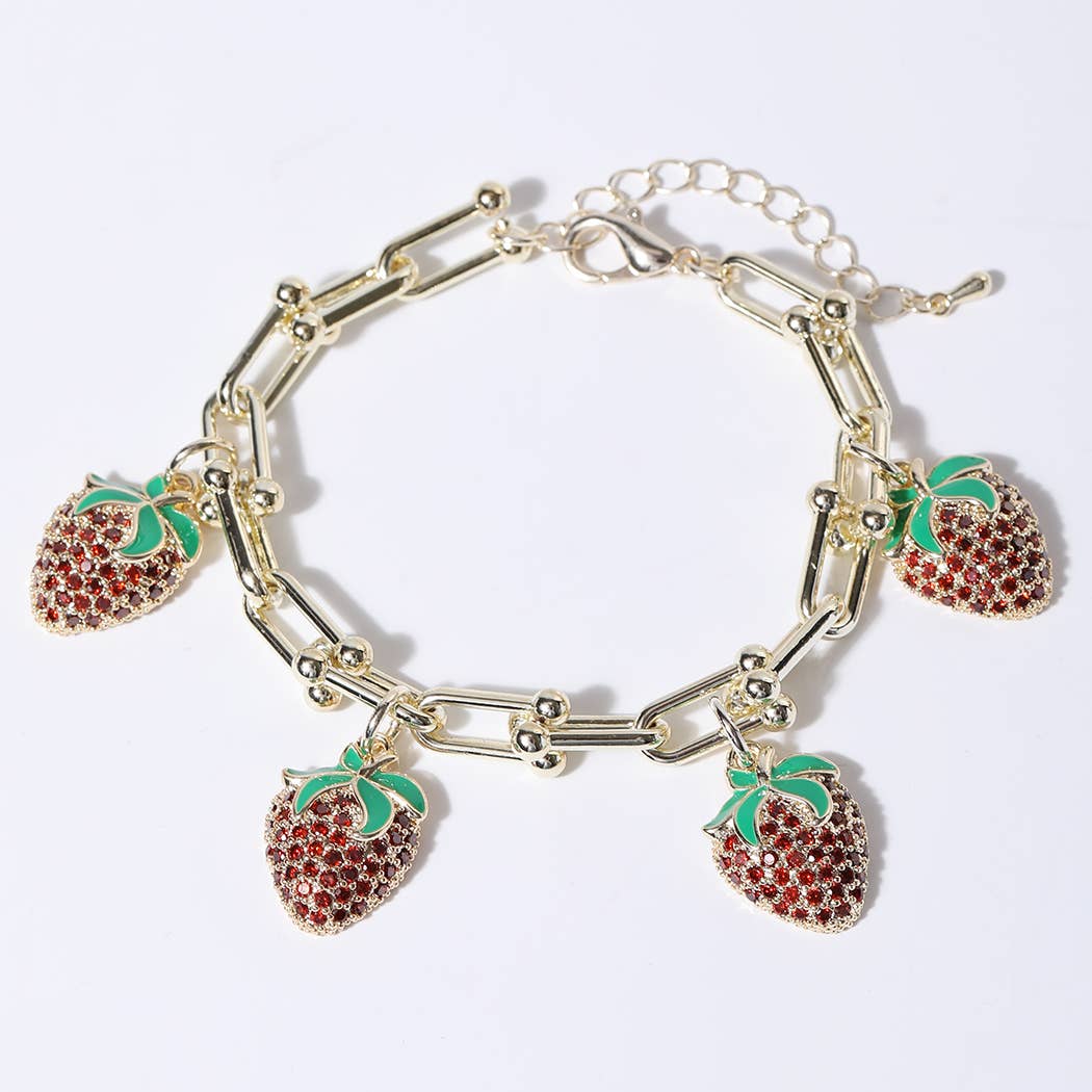 Gold Cz Bracelet with 4 Strawberry Charms - Adult & Kids T-Shirts, Sweatshirts & Hoodies apparel design preview 1