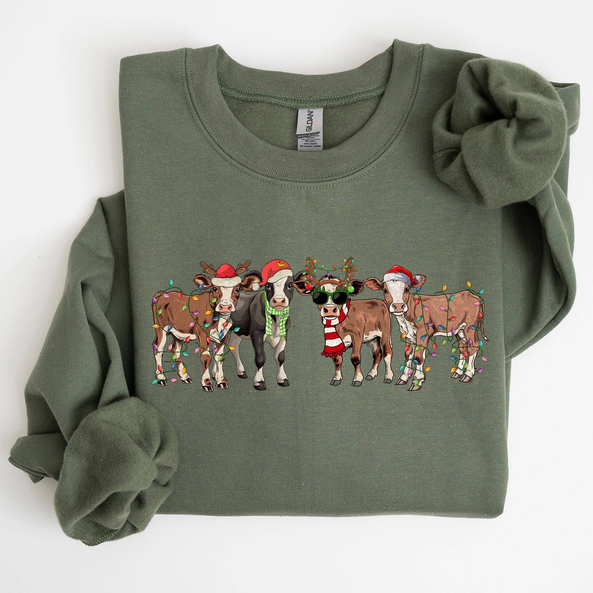 Christmas Calves, Cow Lovers Santa Farm Life Xmas - Adult & Kids T-Shirts, Sweatshirts & Hoodies apparel design preview 1