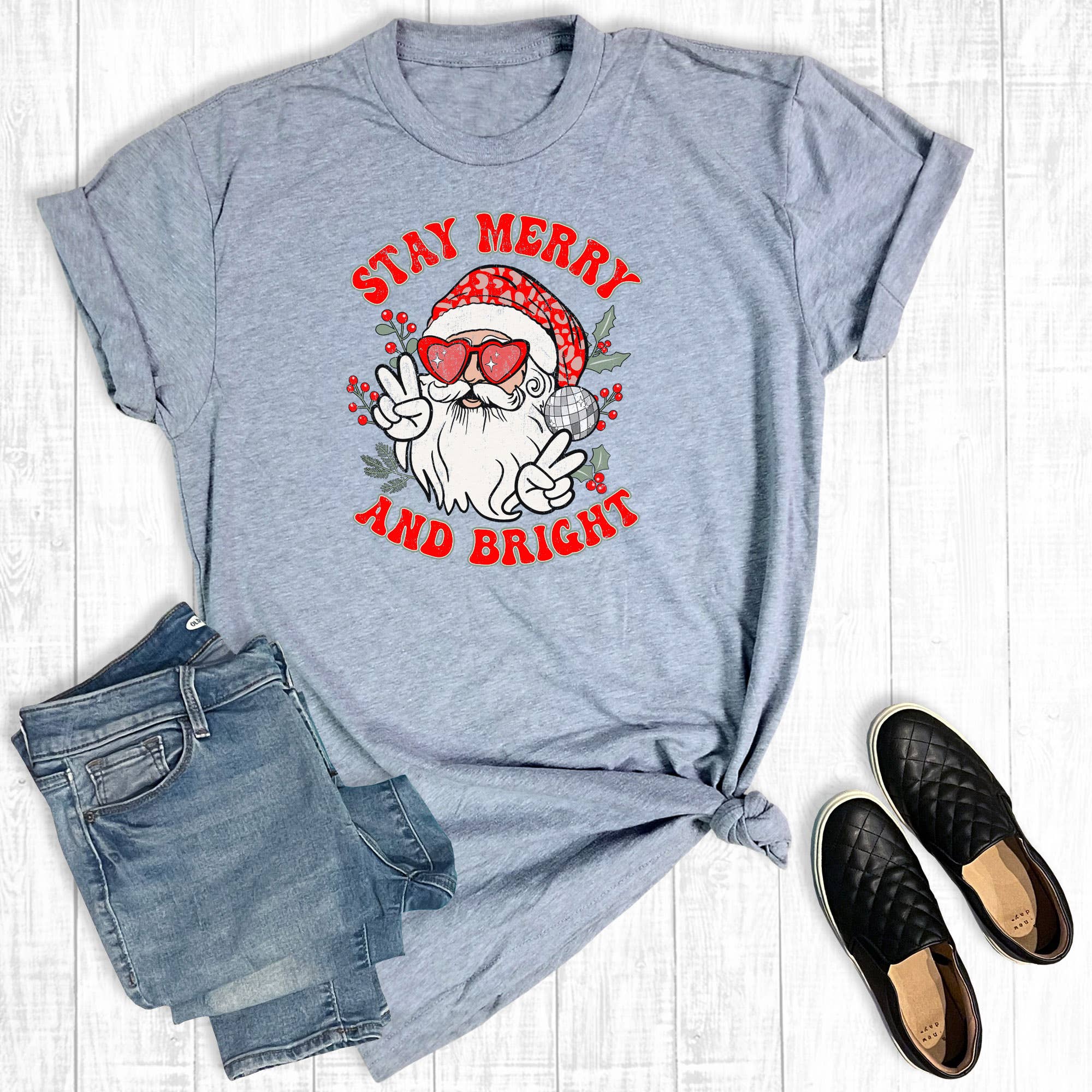 Retro Christmas Santa Stay Merry and Bright Graphic - Adult & Kids T-Shirts, Sweatshirts & Hoodies apparel design preview 1