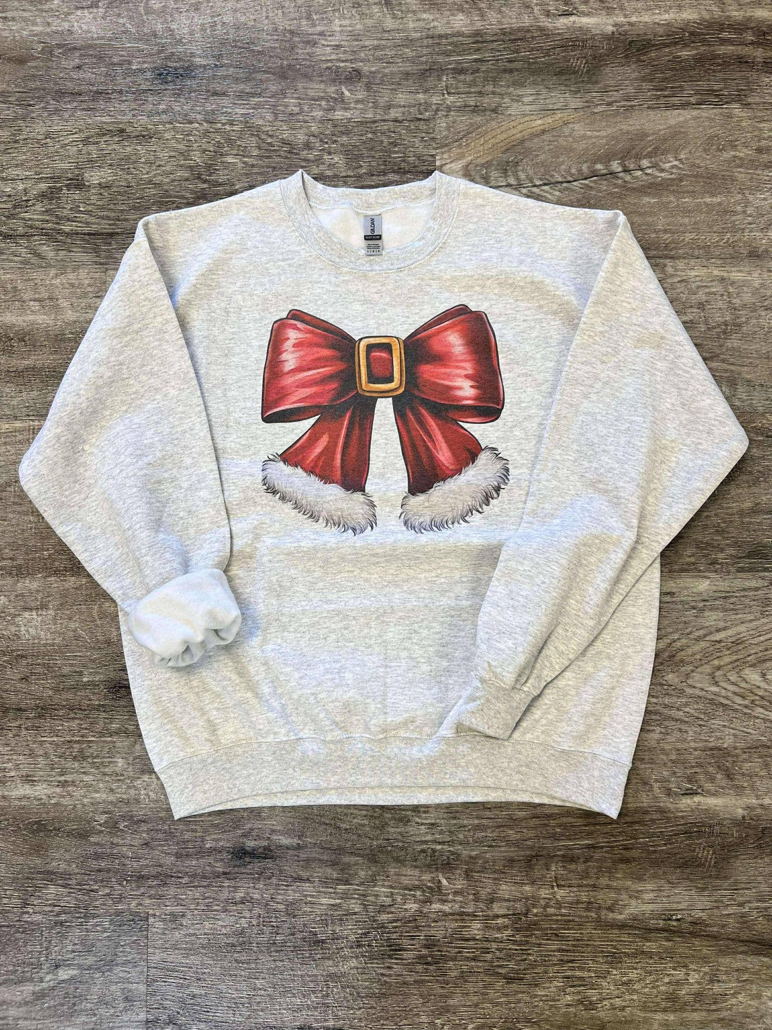 Santa Hat with Belt Buckle Bow On Ash Gray - Adult & Kids T-Shirts, Sweatshirts & Hoodies apparel design preview 1