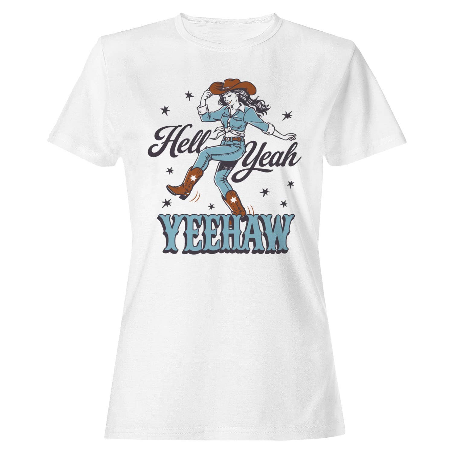 Hell Yeah Yeehaw Cowgirl Women's White - Adult & Kids T-Shirts, Sweatshirts & Hoodies apparel design preview 1
