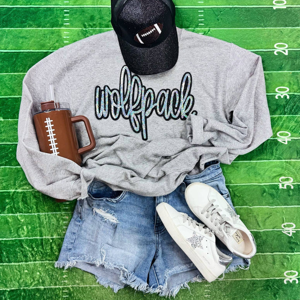 Wolfpack Sequin Patch Sport Grey Crewneck - Adult & Kids T-Shirts, Sweatshirts & Hoodies apparel design preview 1
