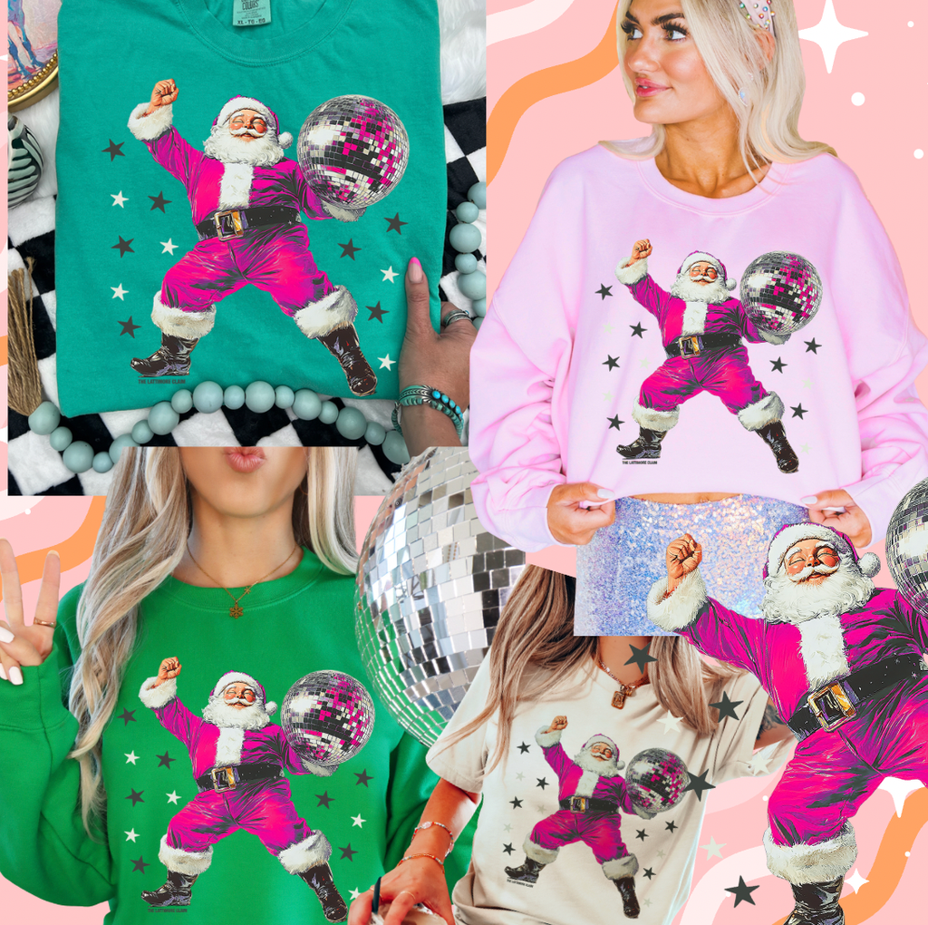Pink Disco Dancing Santa - Adult & Kids T-Shirts, Sweatshirts & Hoodies apparel design preview 1