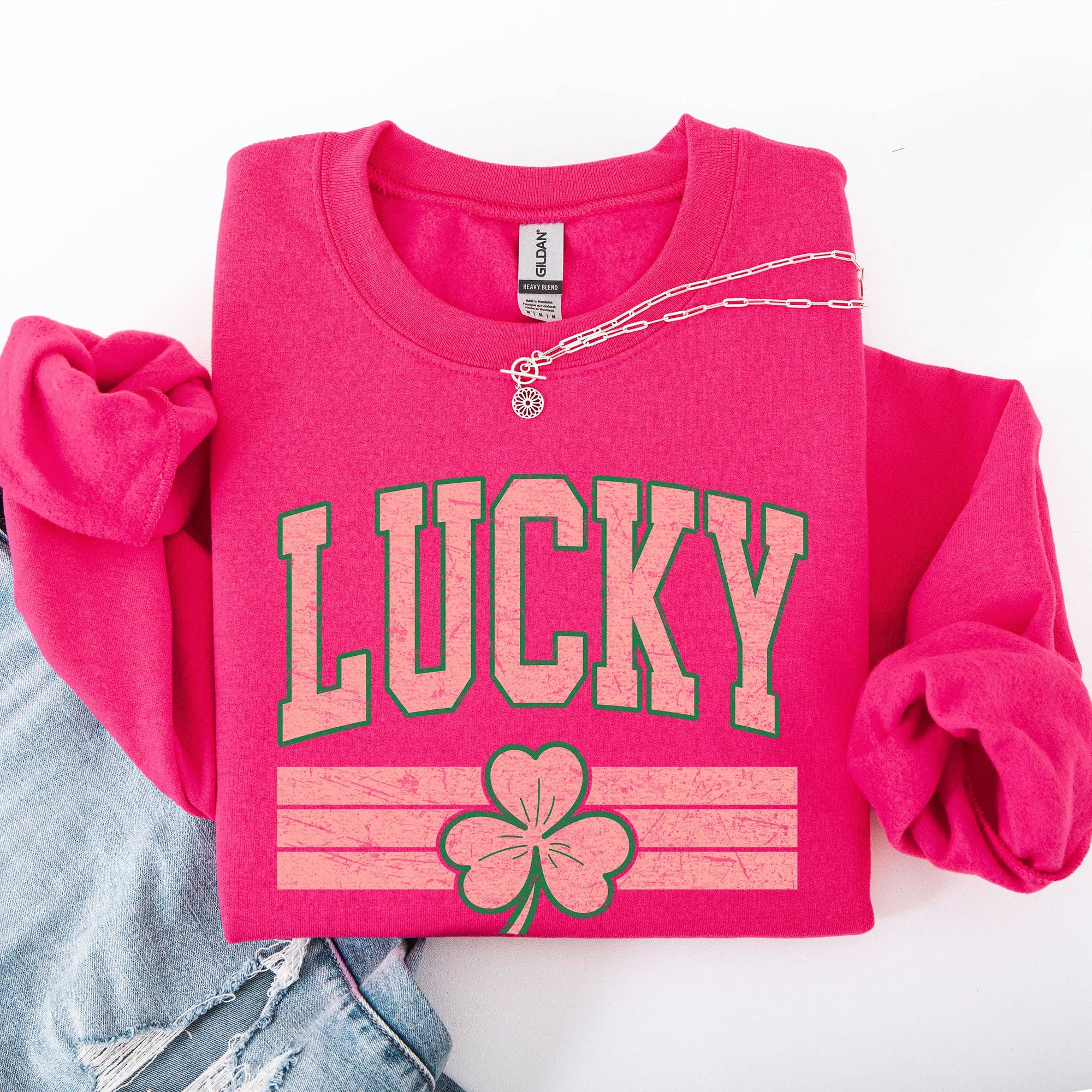 Vintage Lucky, Stripes, St Patrick's Day, Clover - Adult & Kids T-Shirts, Sweatshirts & Hoodies apparel design preview 1