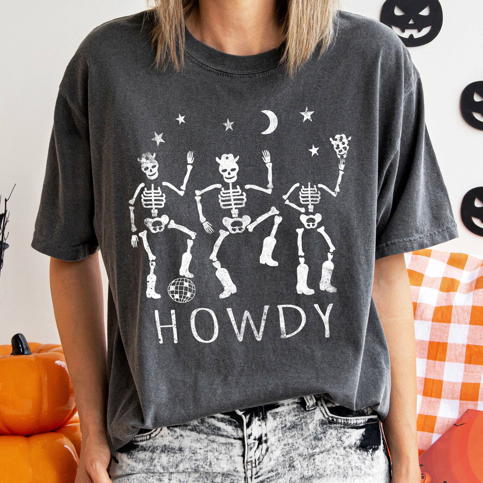 Howdy Skeletons Vintage Halloween - Adult & Kids T-Shirts, Sweatshirts & Hoodies apparel design preview 1