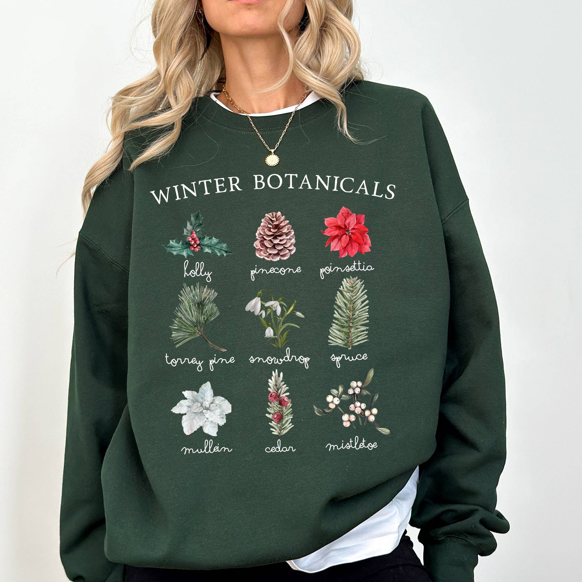 Winter Botanicals, Holly, Poinsettia, Pine Tree - Adult & Kids T-Shirts, Sweatshirts & Hoodies apparel design preview 1