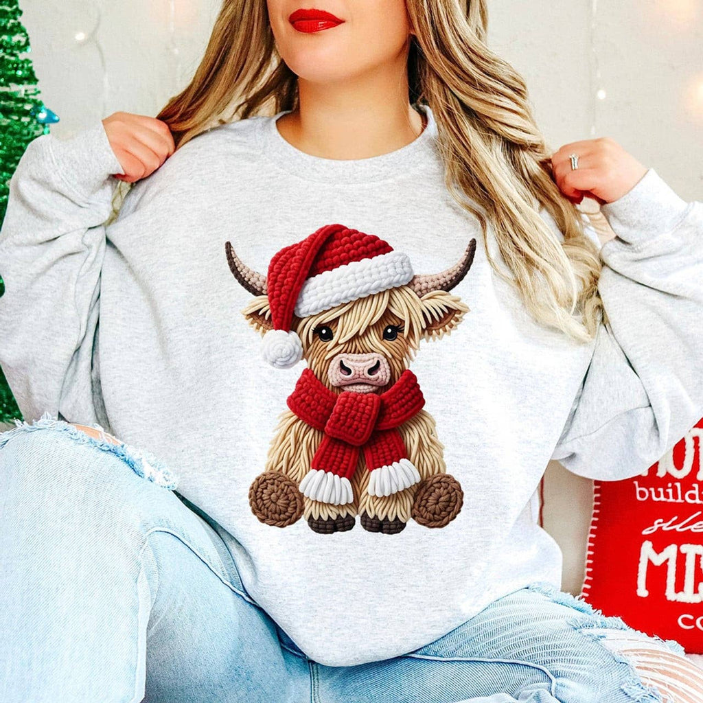 Faux Yarn Christmas Highland Cow - Adult & Kids T-Shirts, Sweatshirts & Hoodies apparel design preview 1
