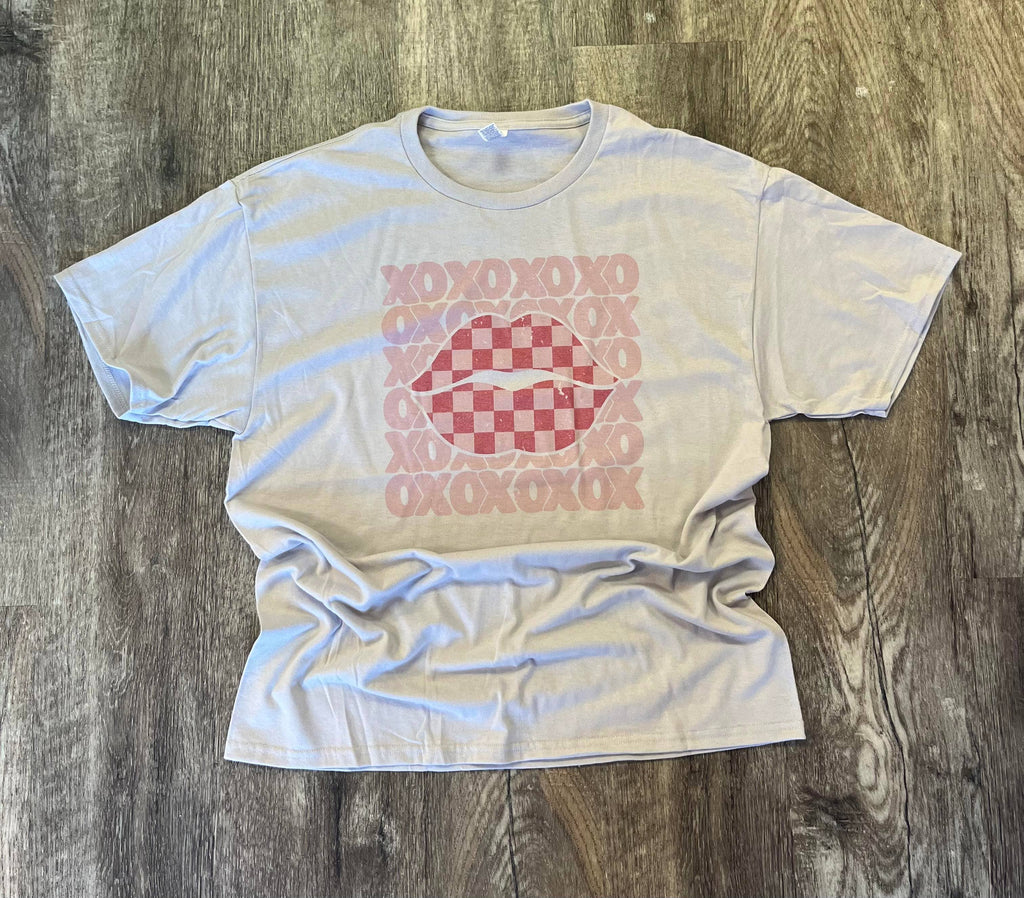 Xoxo Checkered Lips On Silver - Adult & Kids T-Shirts, Sweatshirts & Hoodies apparel design preview 1