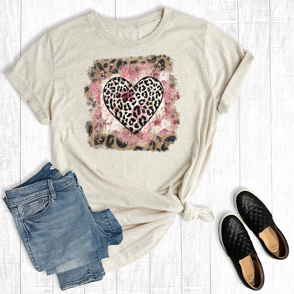 Valentine's Day Leopard Floral Heart Graphic - Adult & Kids T-Shirts, Sweatshirts & Hoodies apparel design preview 1