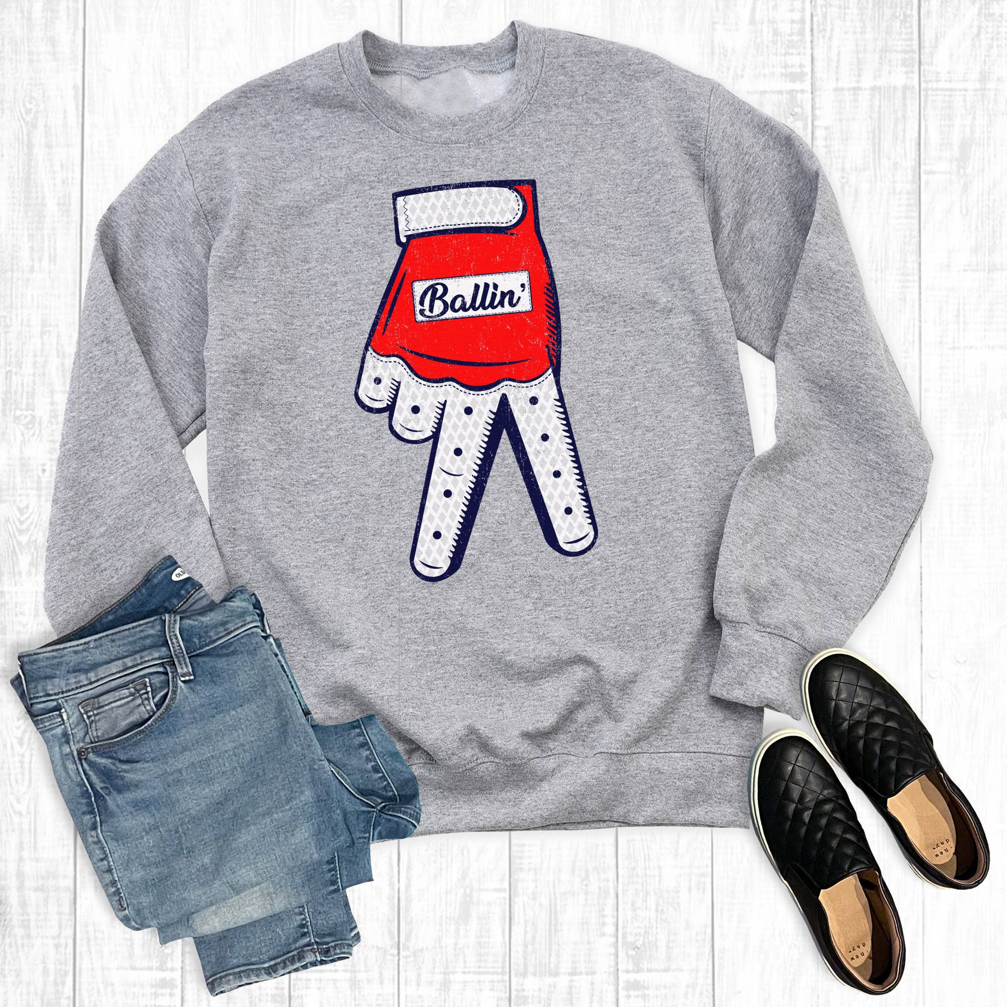 Baseball Ballin' Batting Glove - Adult & Kids T-Shirts, Sweatshirts & Hoodies apparel design preview 1