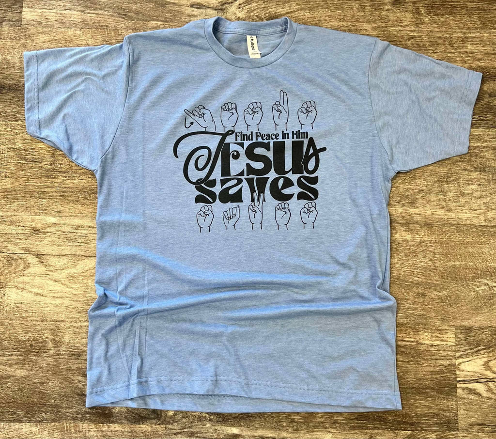 Jesus Saves Asl On Athletic Blue - Adult & Kids T-Shirts, Sweatshirts & Hoodies apparel design preview 1